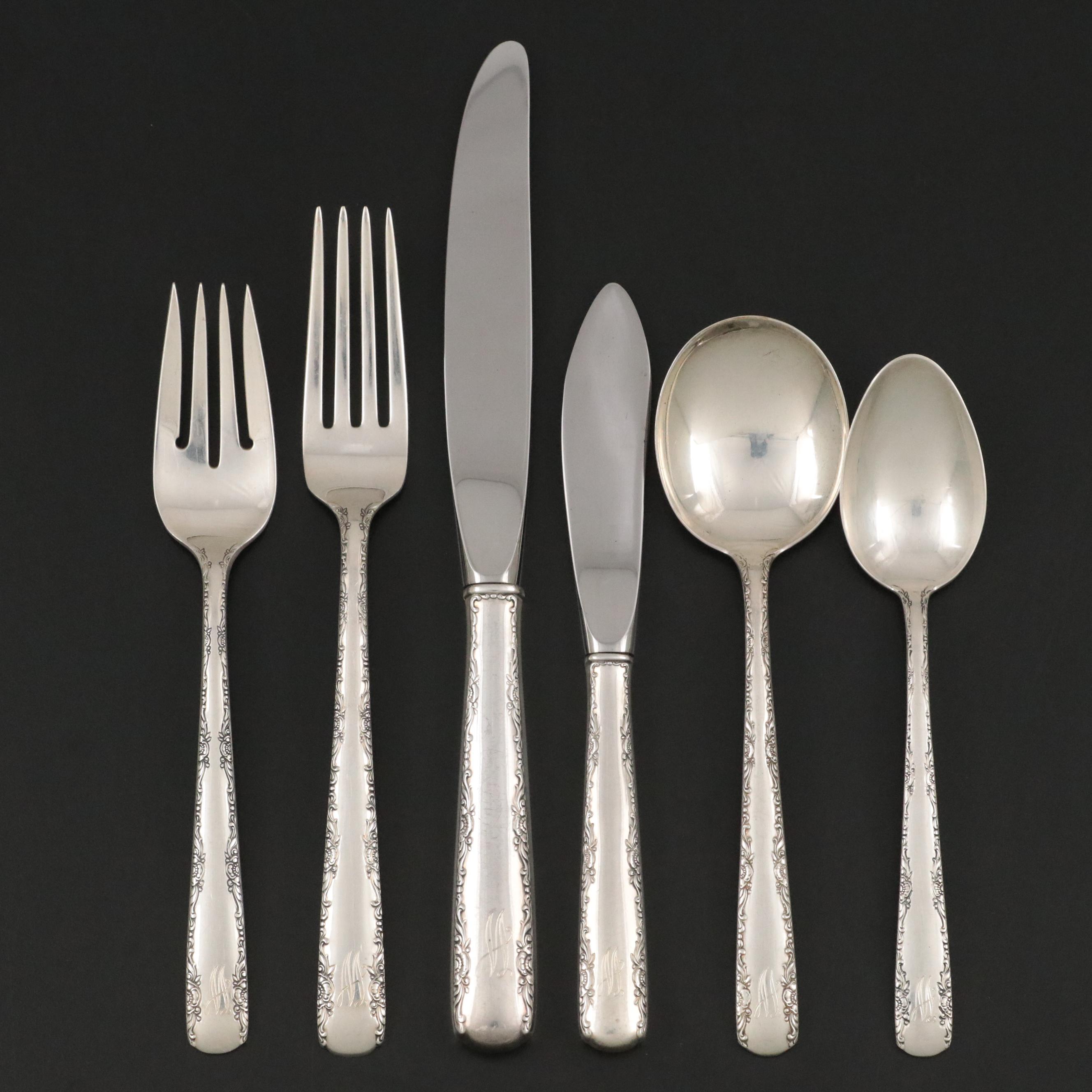 Gorham "Camellia" Sterling Silver Flatware with Danish 830 Silver Tablespoons