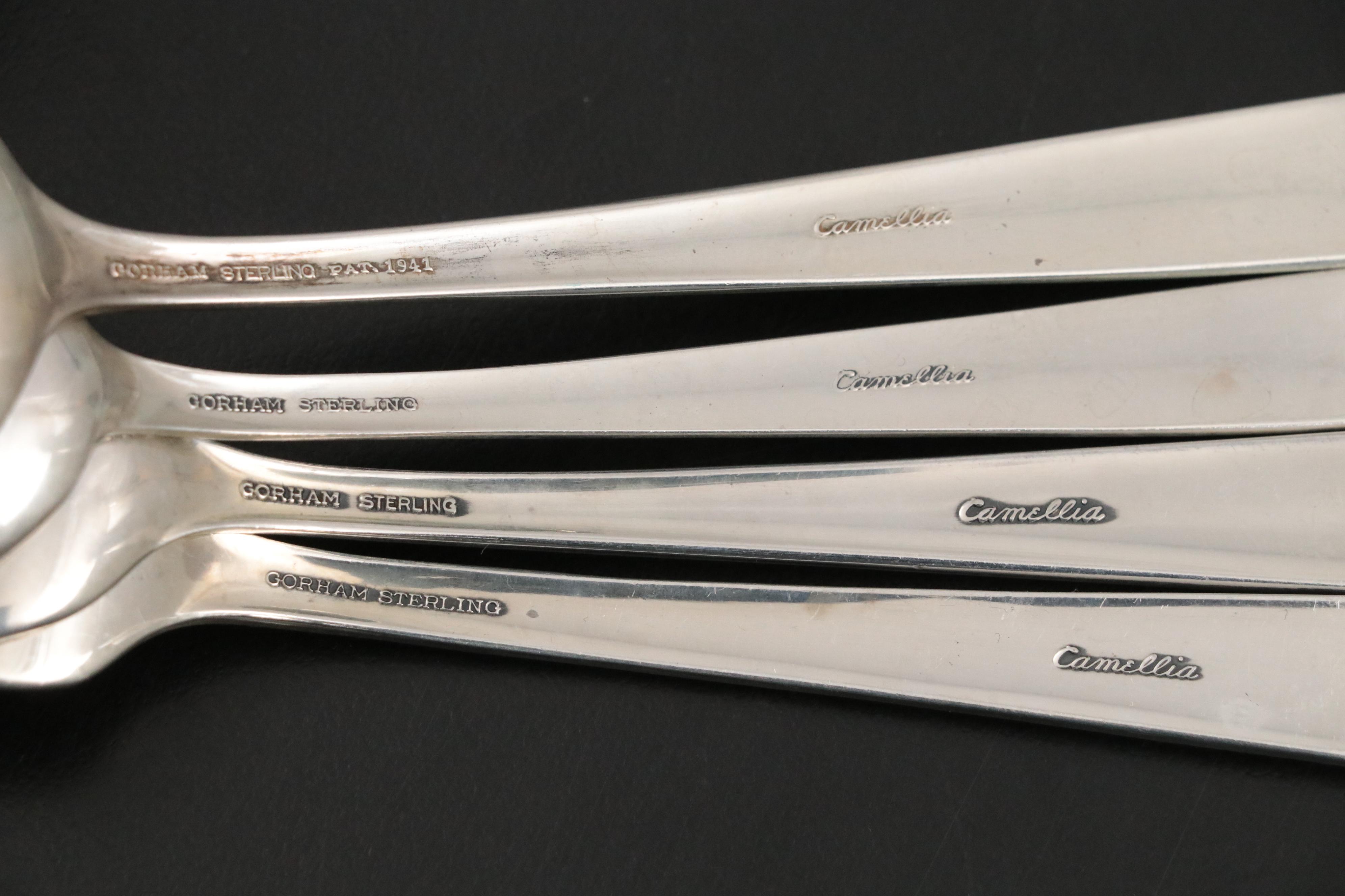 Gorham "Camellia" Sterling Silver Flatware with Danish 830 Silver Tablespoons