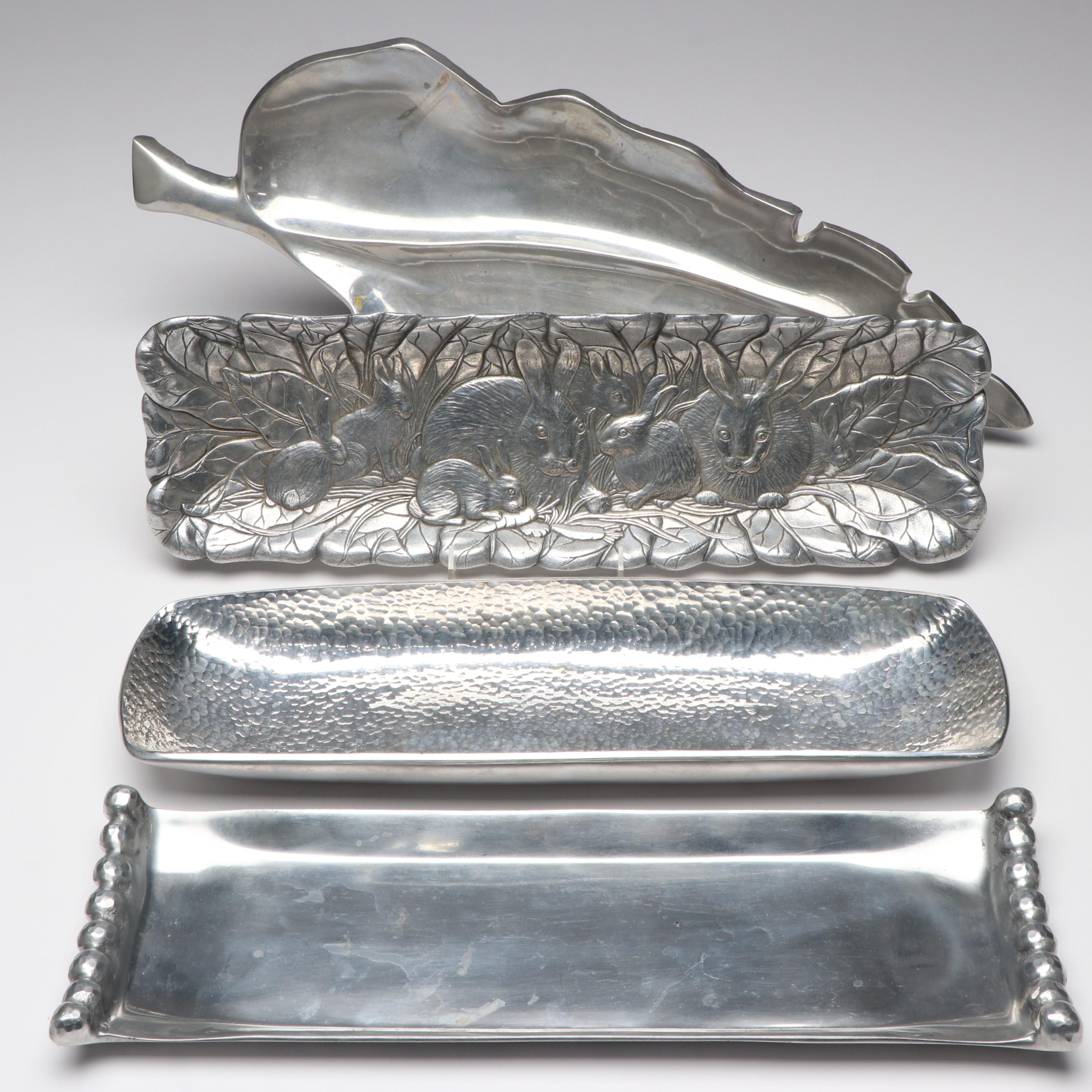 Arthur Court "Bunnies" Aluminum Oblong Tray with Other Cast Metal Trays