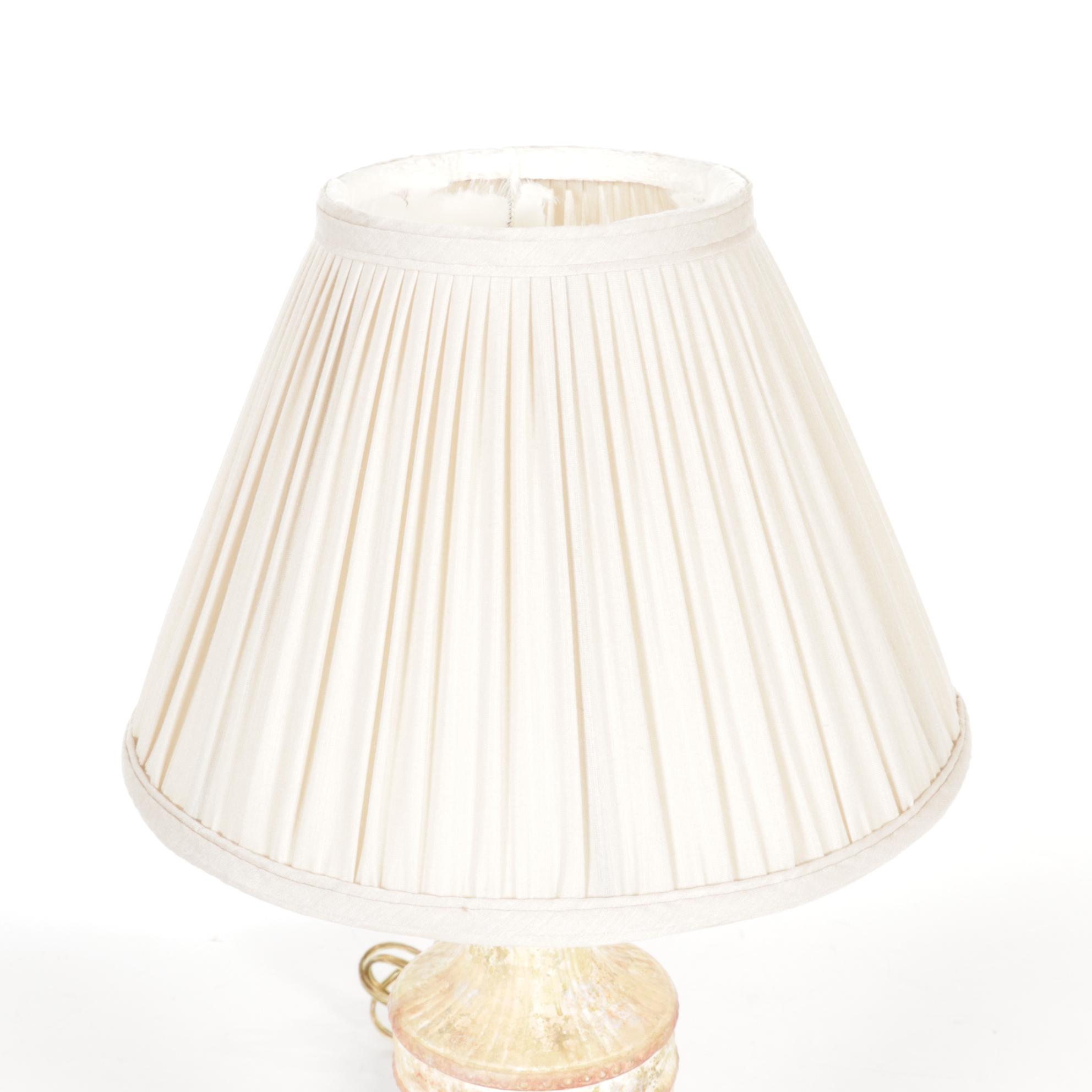 Ethan Allen Table Lamp With Pastel Urn Style Base and Pleated Shade