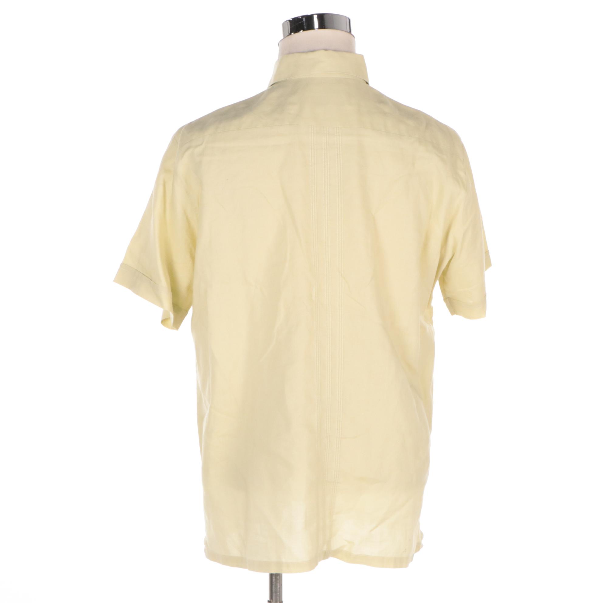 Men's Givenchy Faded Lime Green Ramie Blend Four-Pocket Button-Up Shirt