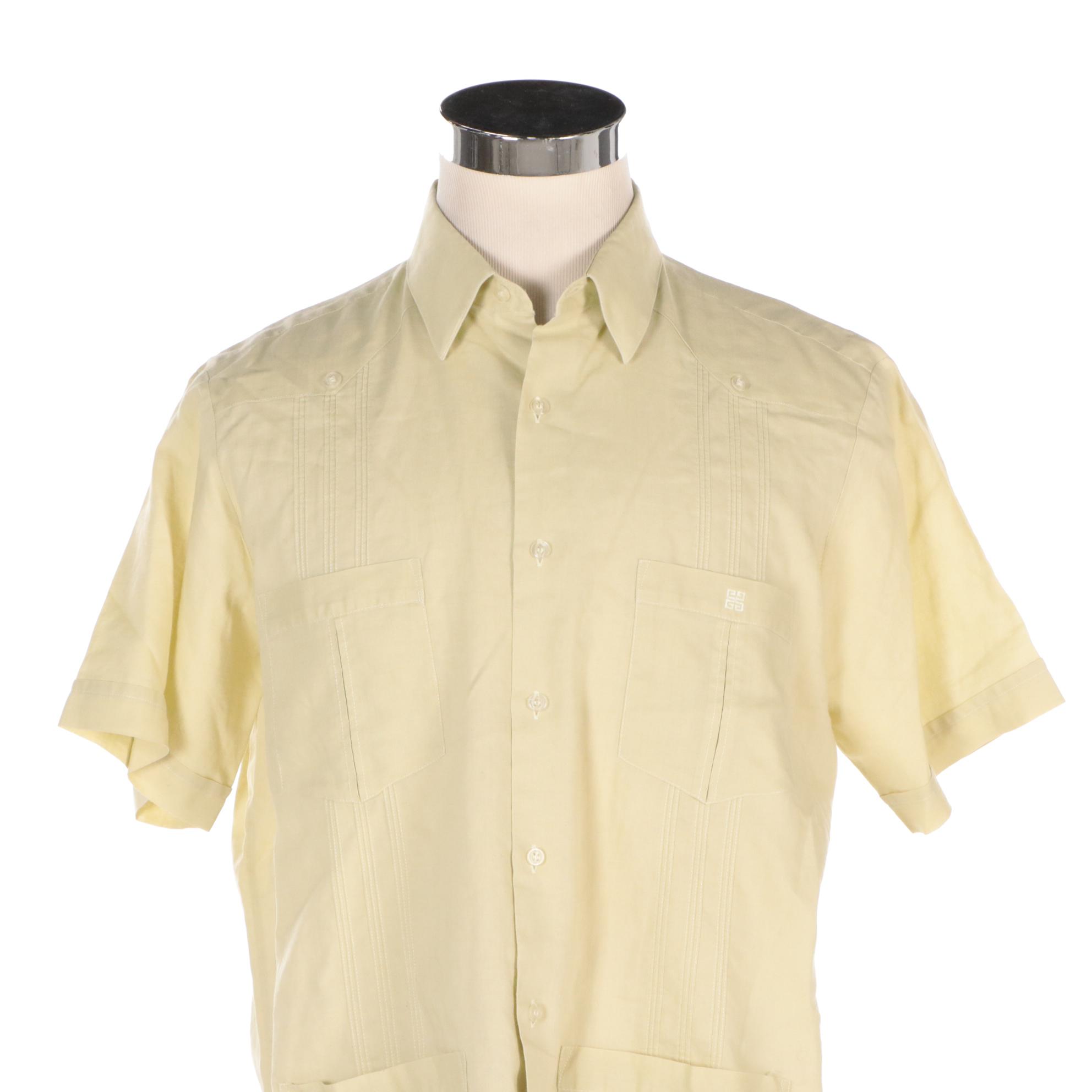Men's Givenchy Faded Lime Green Ramie Blend Four-Pocket Button-Up Shirt