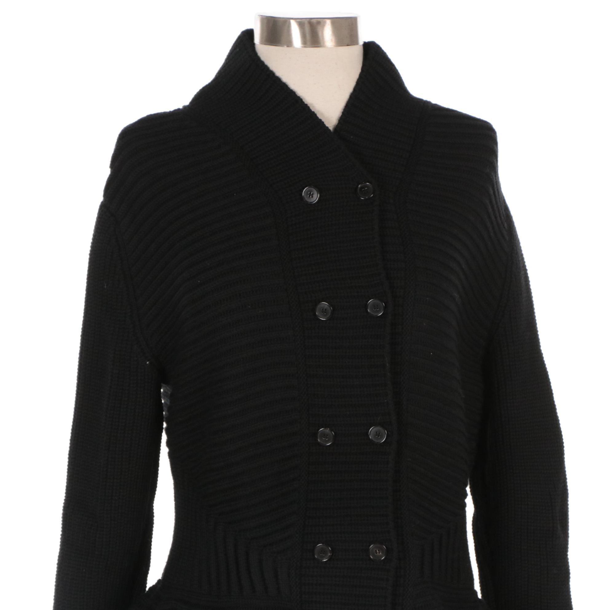 Alexander McQueen Black Chunky Knit Wool Peplum Hem Flared Sleeve Cardigan