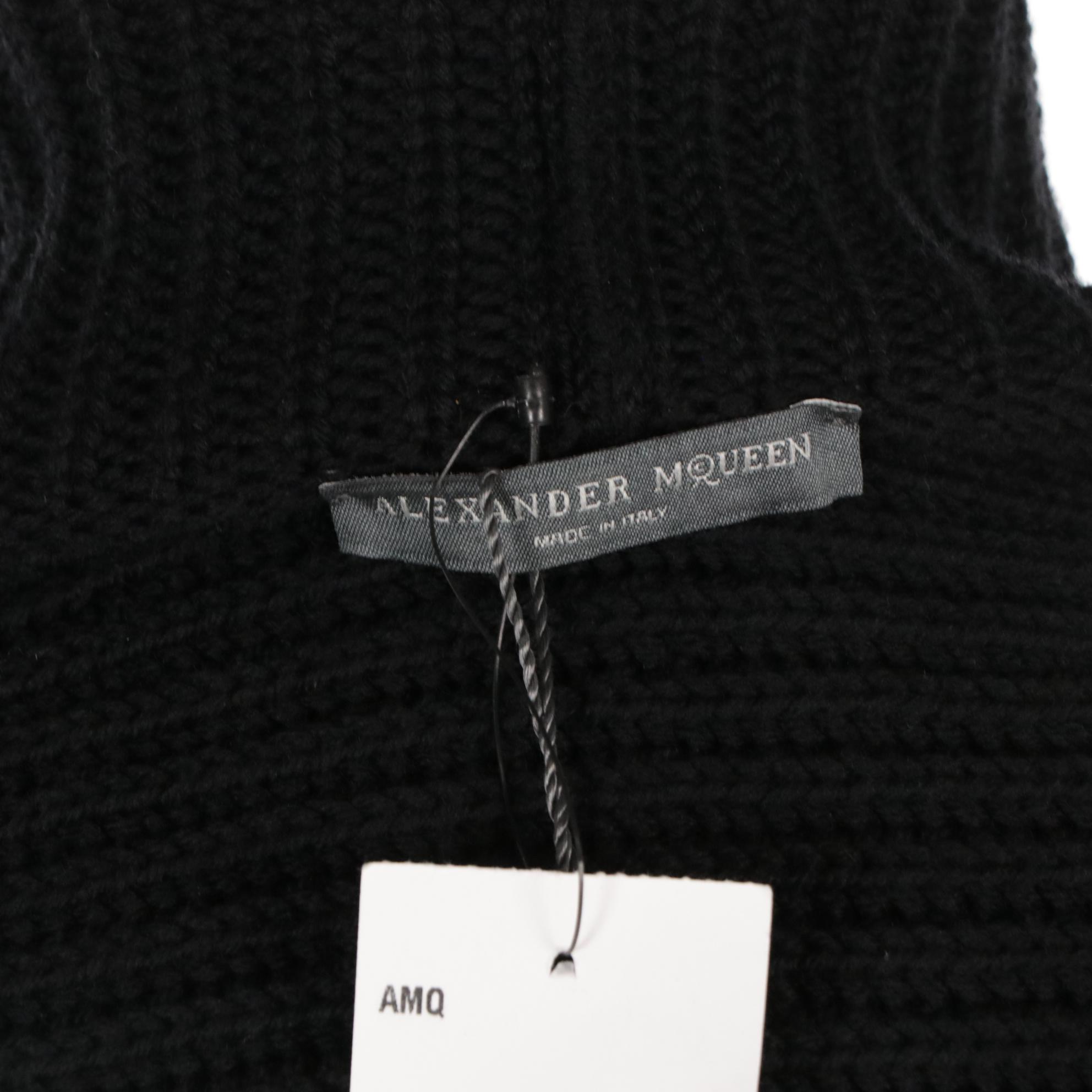 Alexander McQueen Black Chunky Knit Wool Peplum Hem Flared Sleeve Cardigan