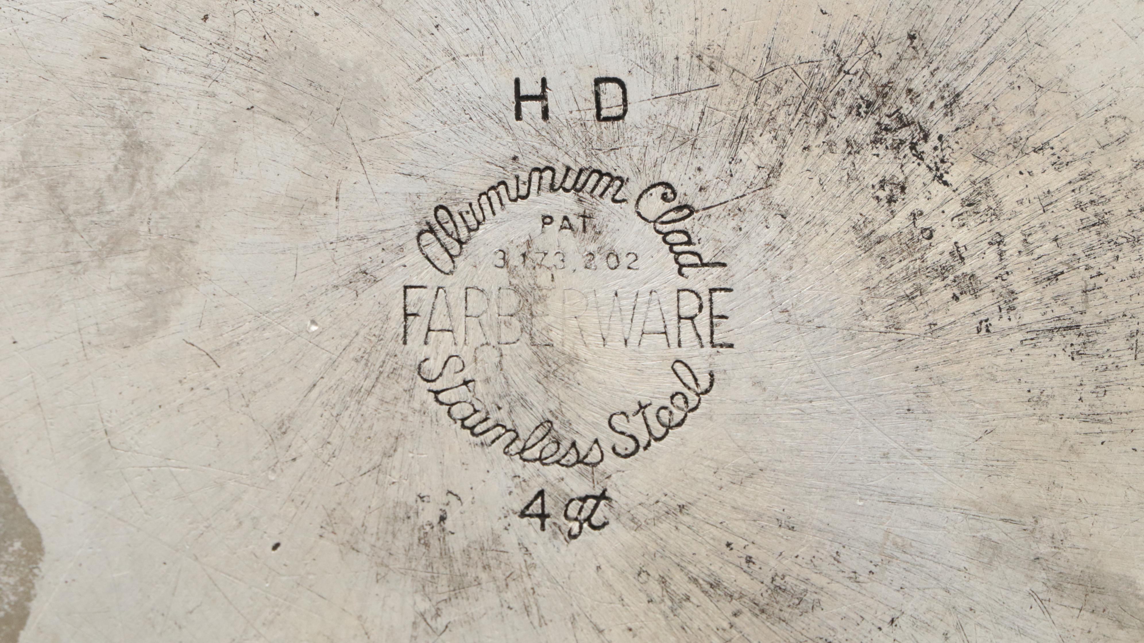 Faberware Aluminum Clad Stainless Steel Pots and Pans, Mid to Late 20th Century