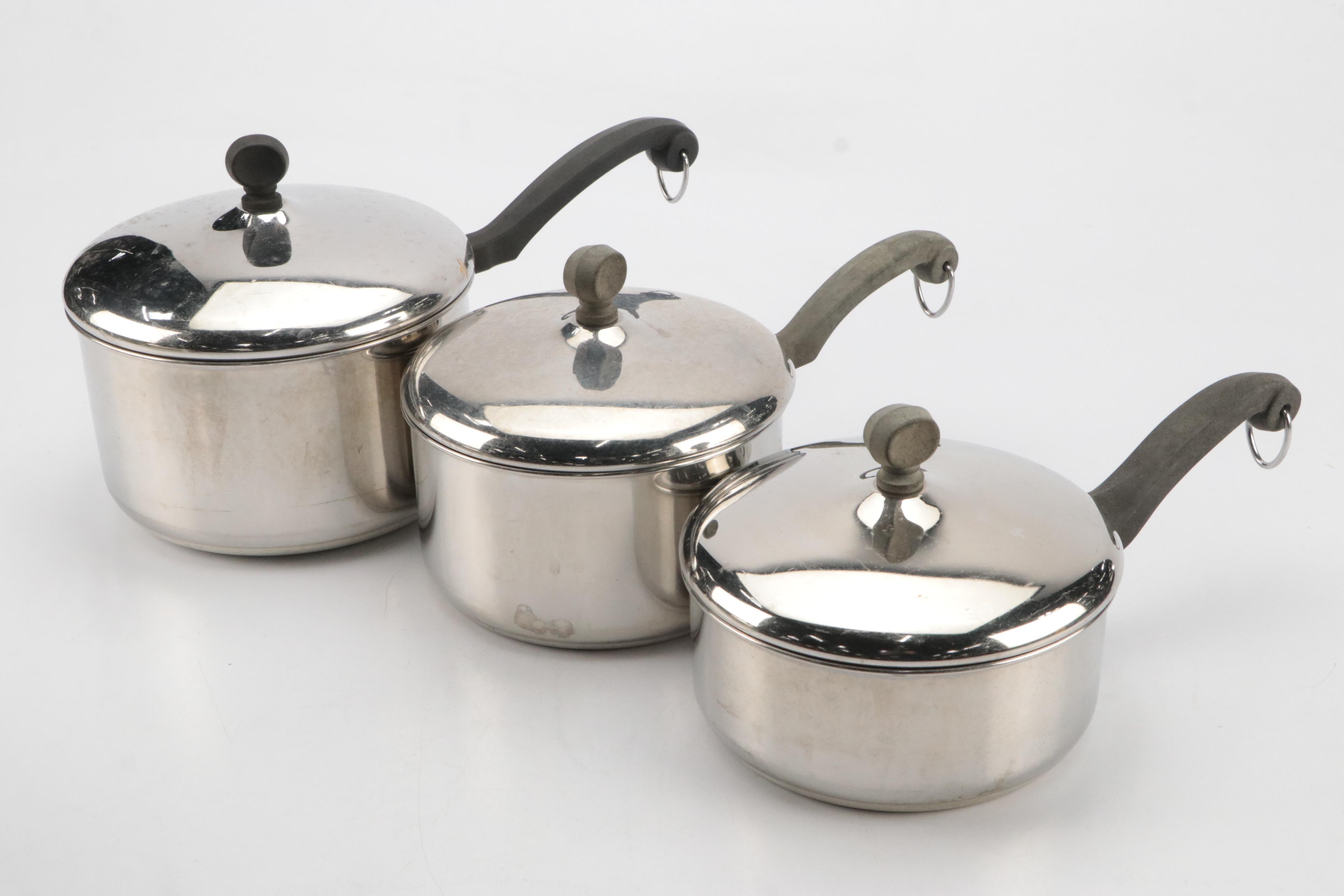 Faberware Aluminum Clad Stainless Steel Pots and Pans, Mid to Late 20th Century