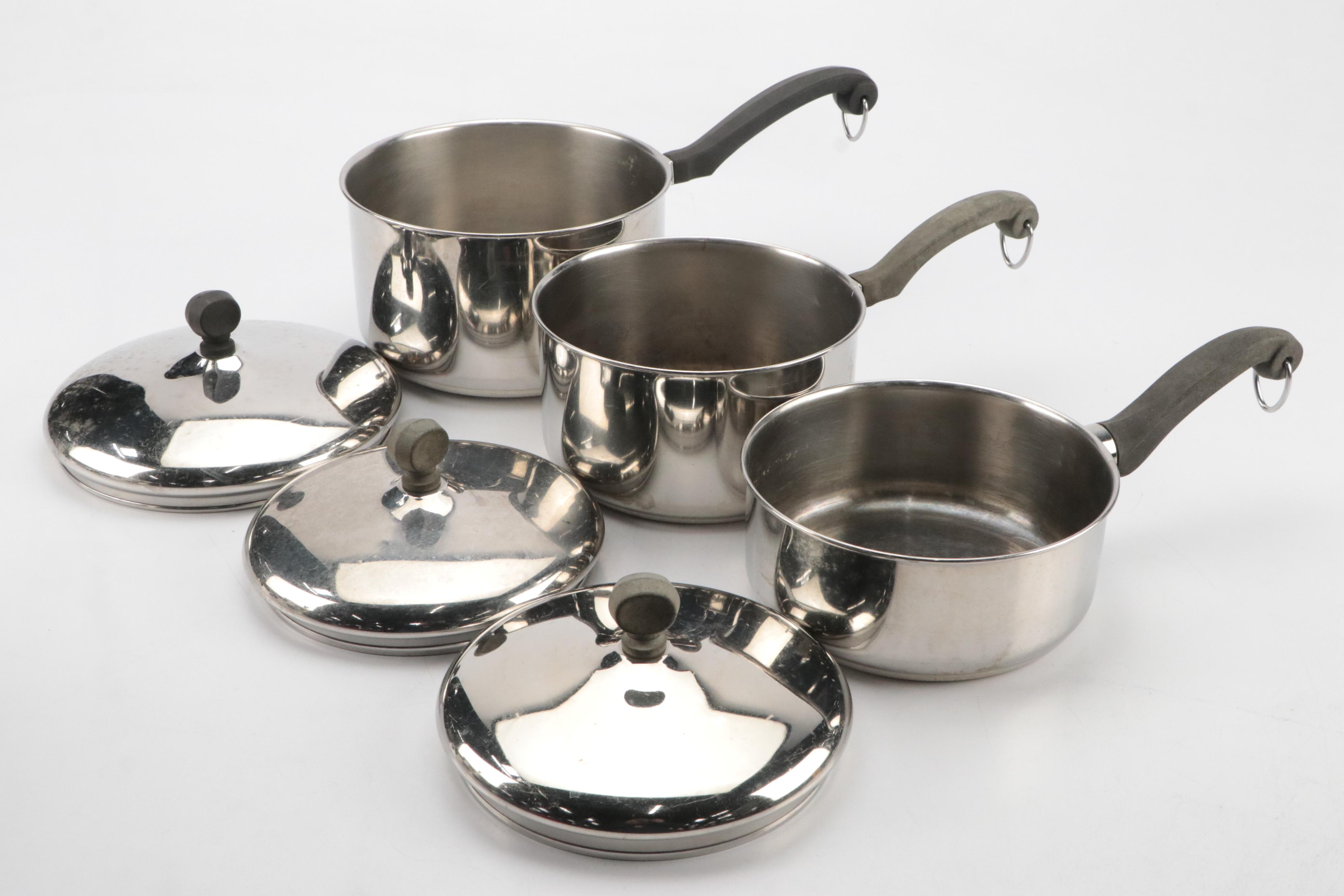 Faberware Aluminum Clad Stainless Steel Pots and Pans, Mid to Late 20th Century