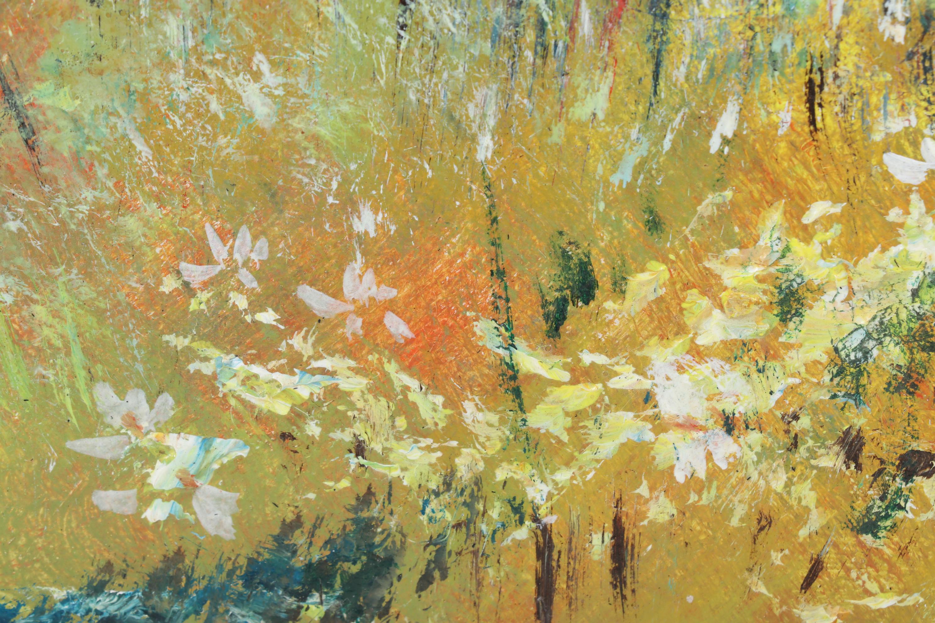 M. J. Hopkins Oil Painting Of Child In Flower Field, Mid to Late 20th Century