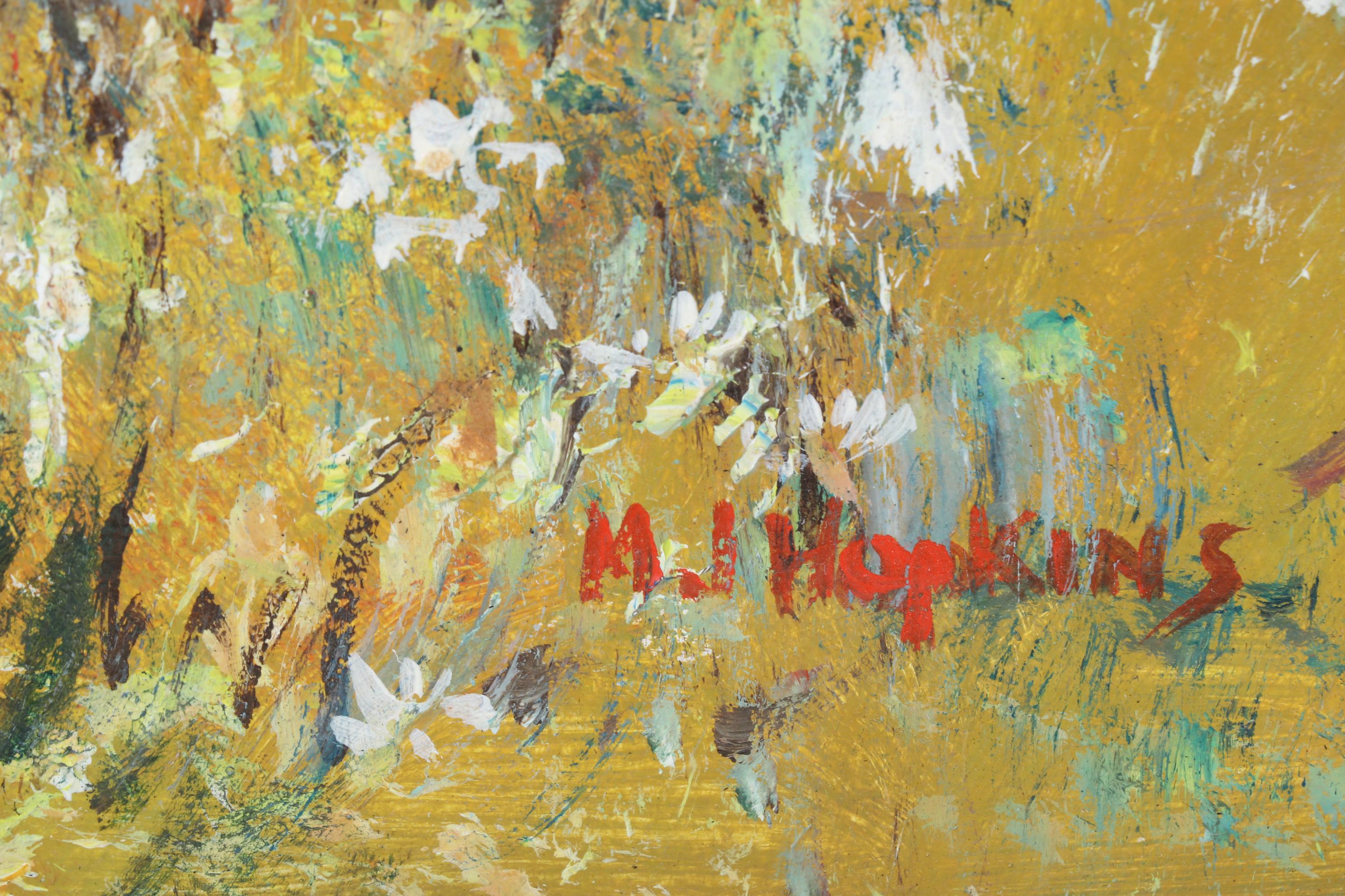 M. J. Hopkins Oil Painting Of Child In Flower Field, Mid to Late 20th Century