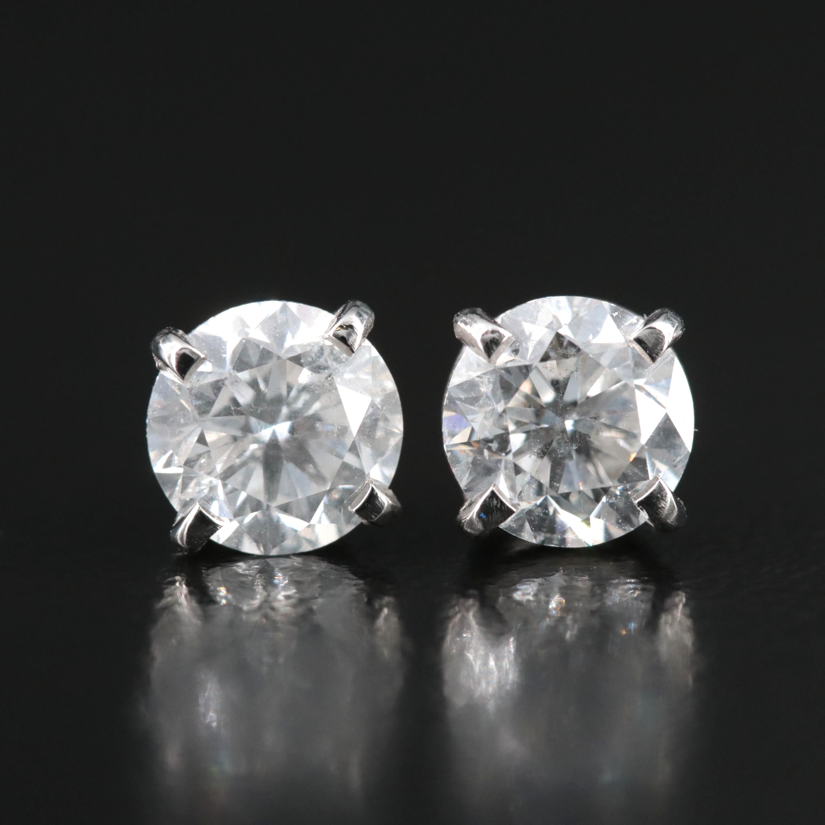 Platinum 2.00 CTW Diamond Stud Earrings with Online Digital GIA eReports