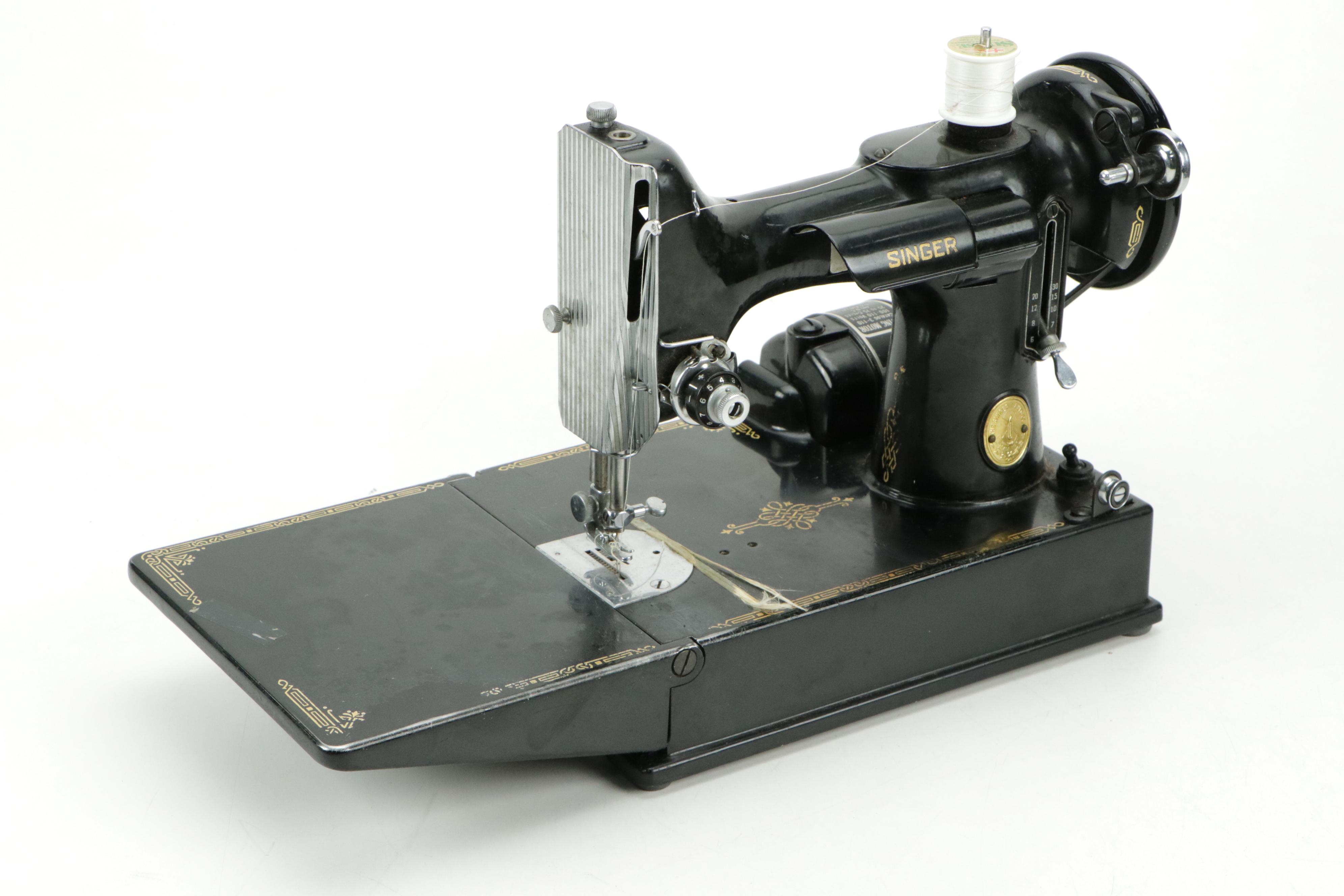 Singer Model 221 Featherweight Sewing Machine With Case, Pedal, and More, 1947