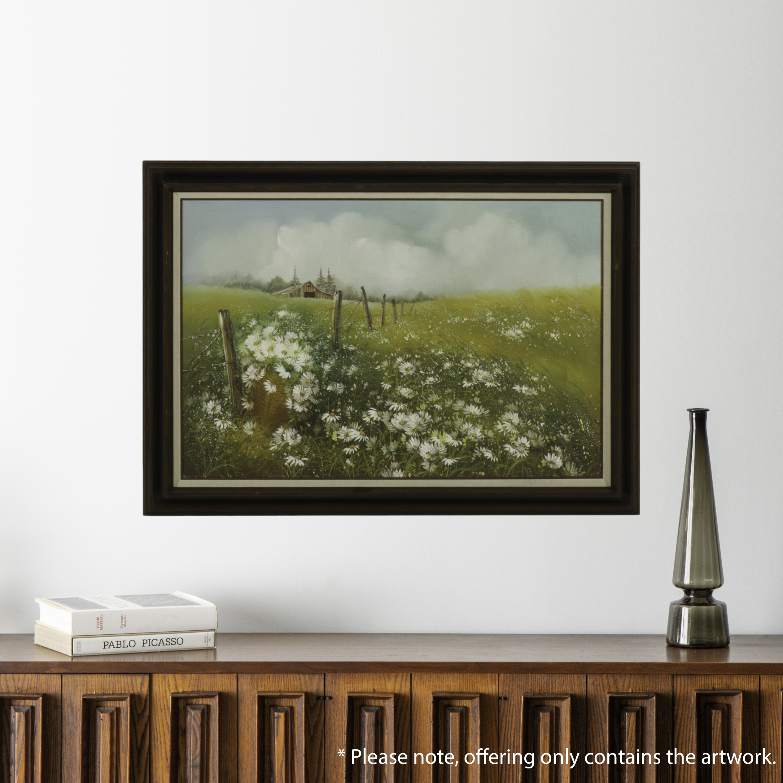Nancy Lee Oil Painting of Rural Landscape with Daisies, 1970s