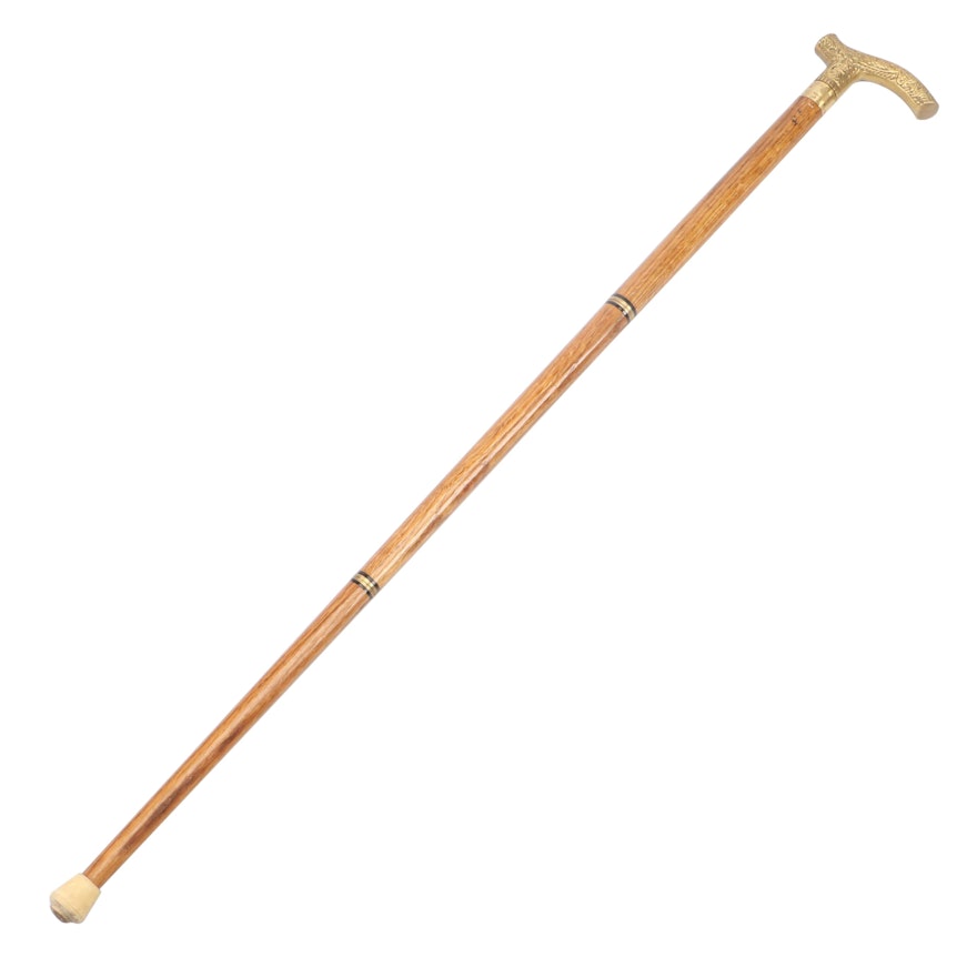 Antiqued Brass Fritz Handle Segmented Cane with Removable Handle