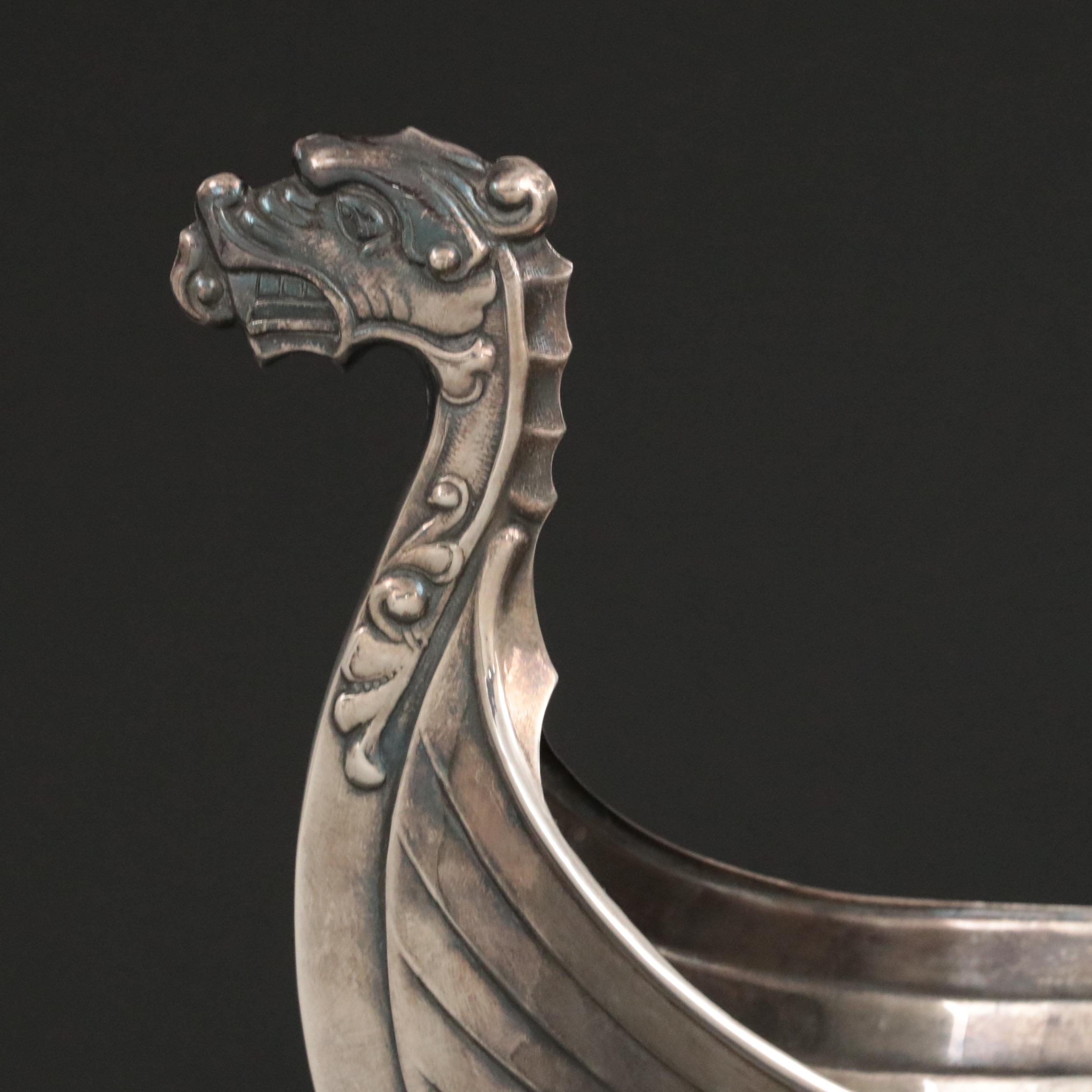 Magnus Aase Norwegian Silver Plate Viking Boat Centerpiece