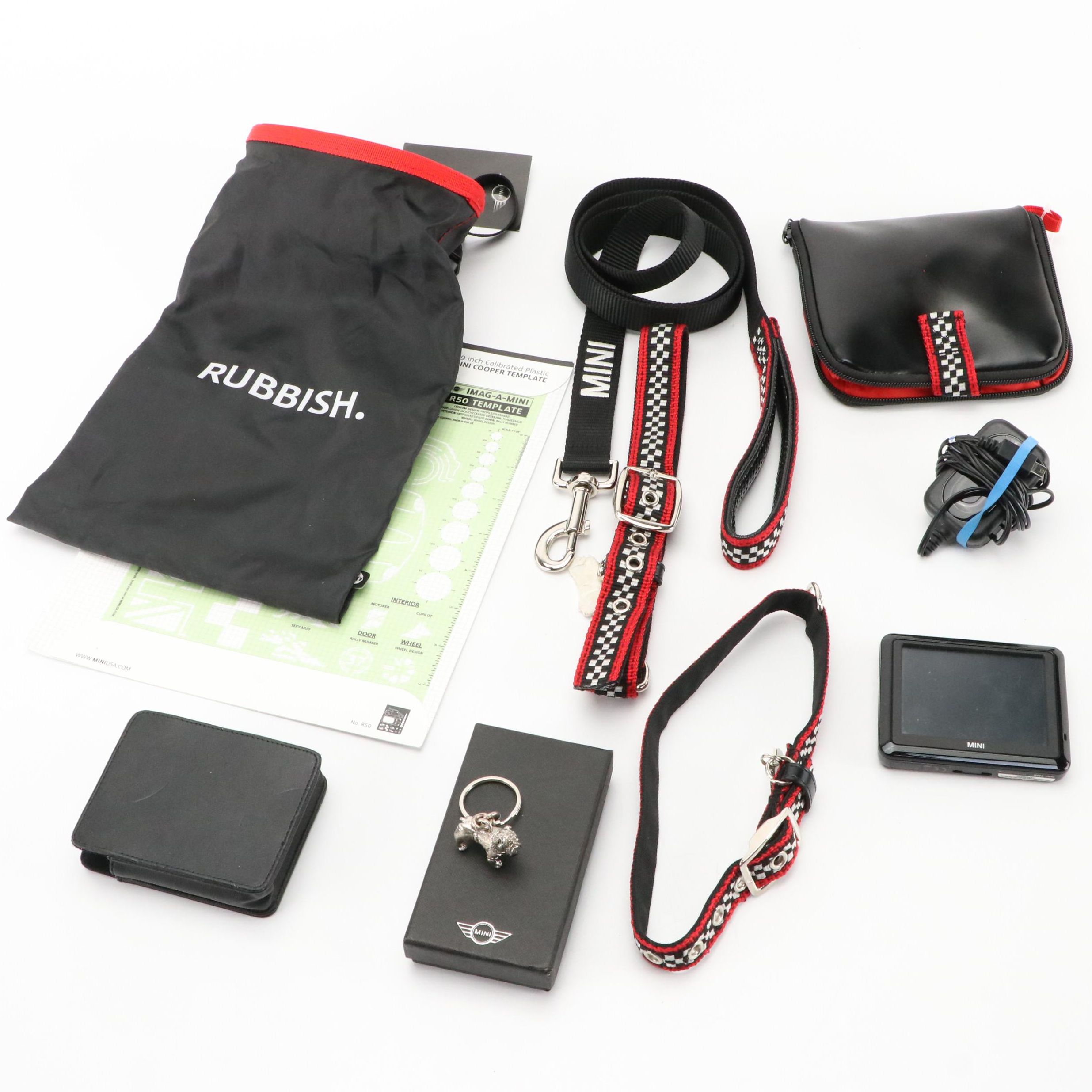 Mini Cooper Promotional Items Including Dog Leash/Collar, Keychain, Pouch, More
