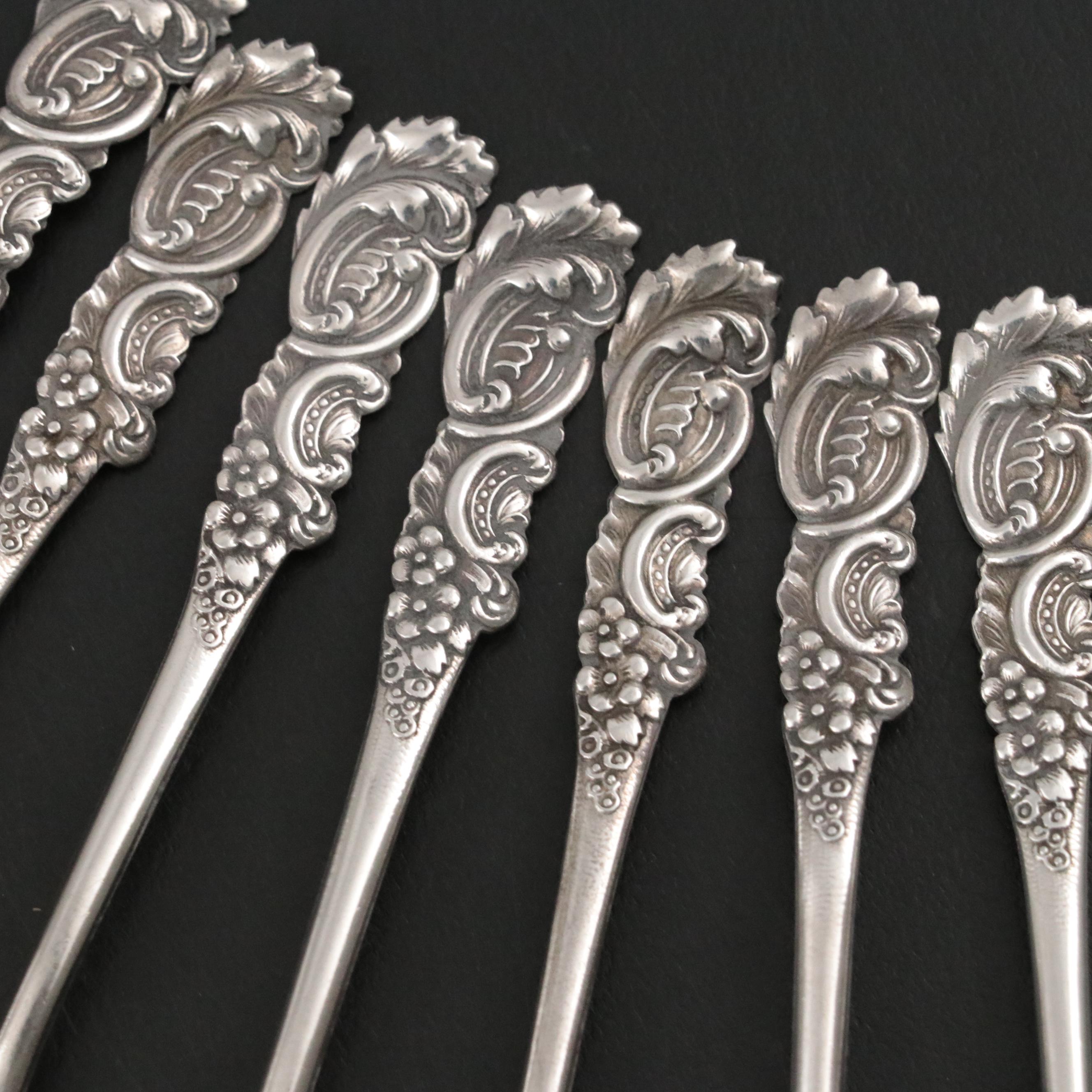 Gorham Mfg. Co. Floral Motif Sterling Silver Coffee Spoons