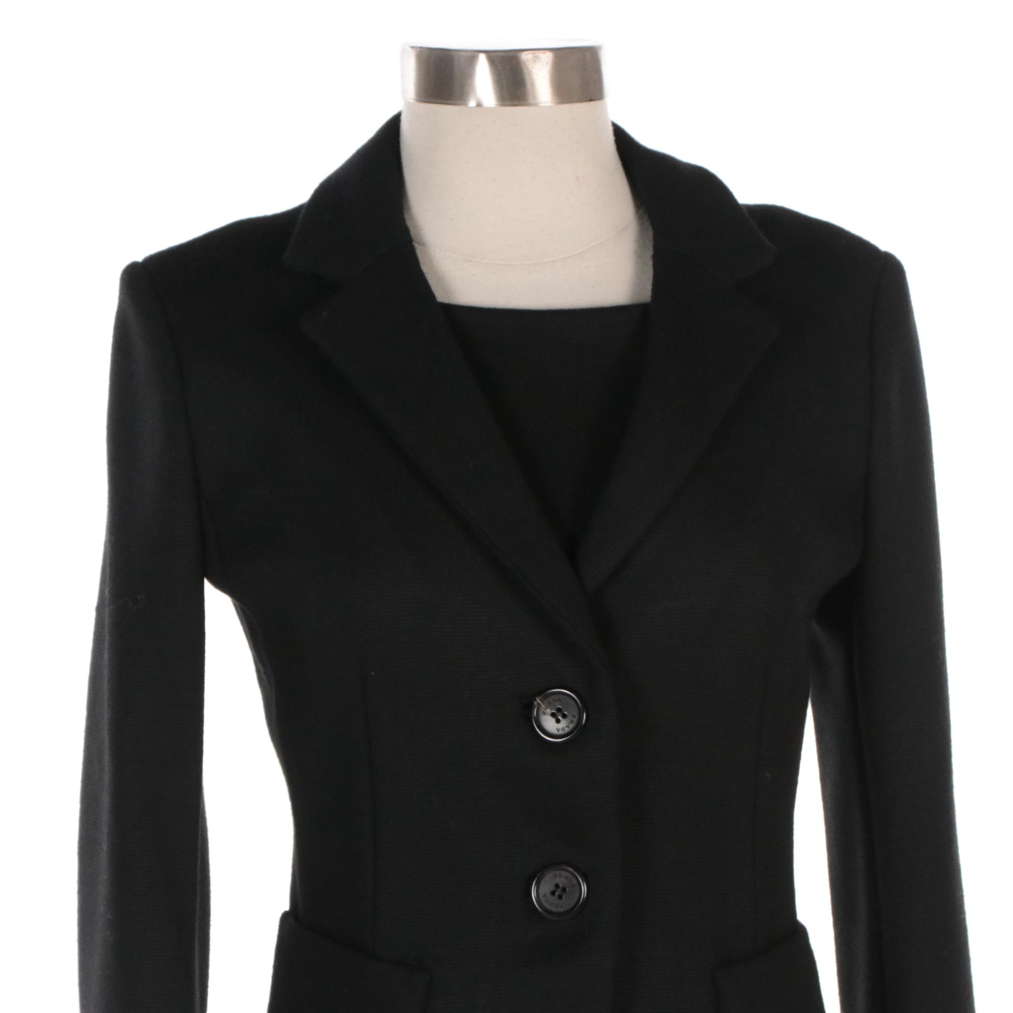 Prada Black Cotton Knit Body-Con Dress & Wool Blazer