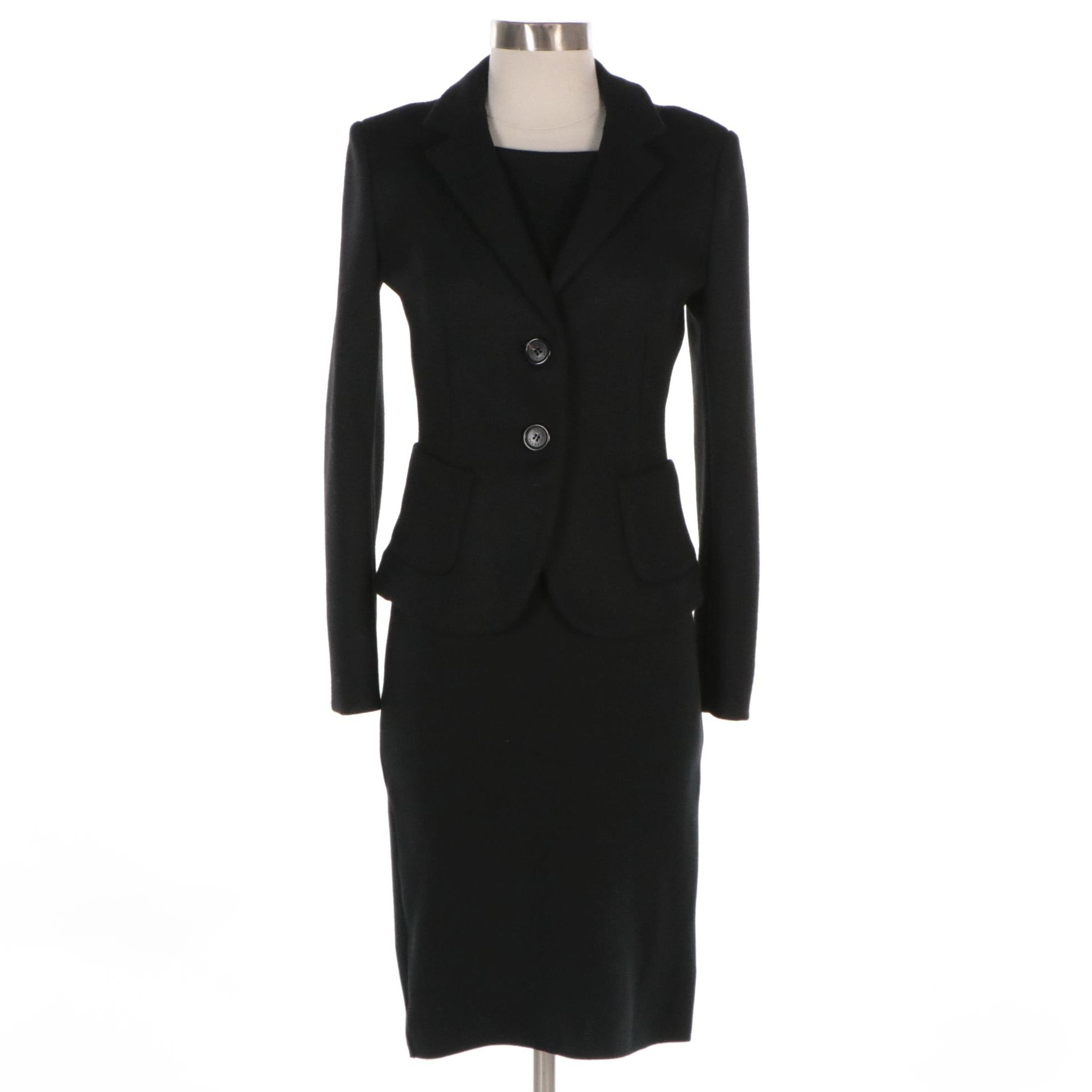 Prada Black Cotton Knit Body-Con Dress & Wool Blazer
