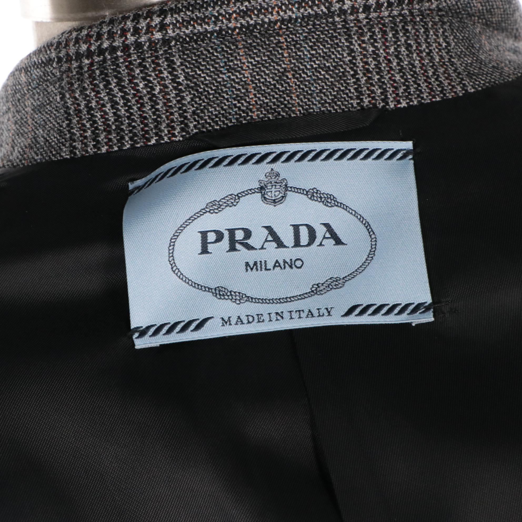 Prada Virgin Wool Double-Breasted Skirt Suit in Prince of Wales Plaid