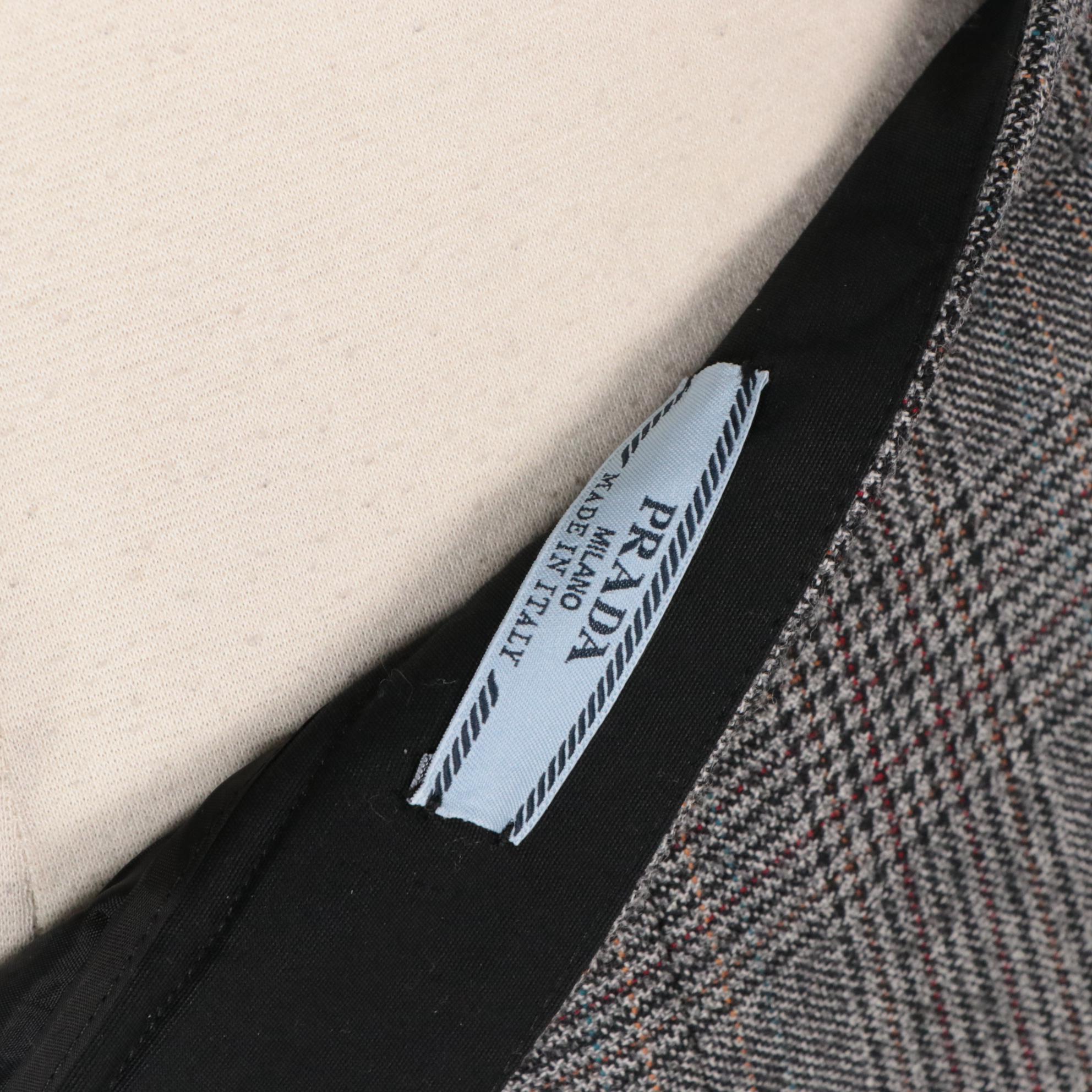 Prada Virgin Wool Double-Breasted Skirt Suit in Prince of Wales Plaid