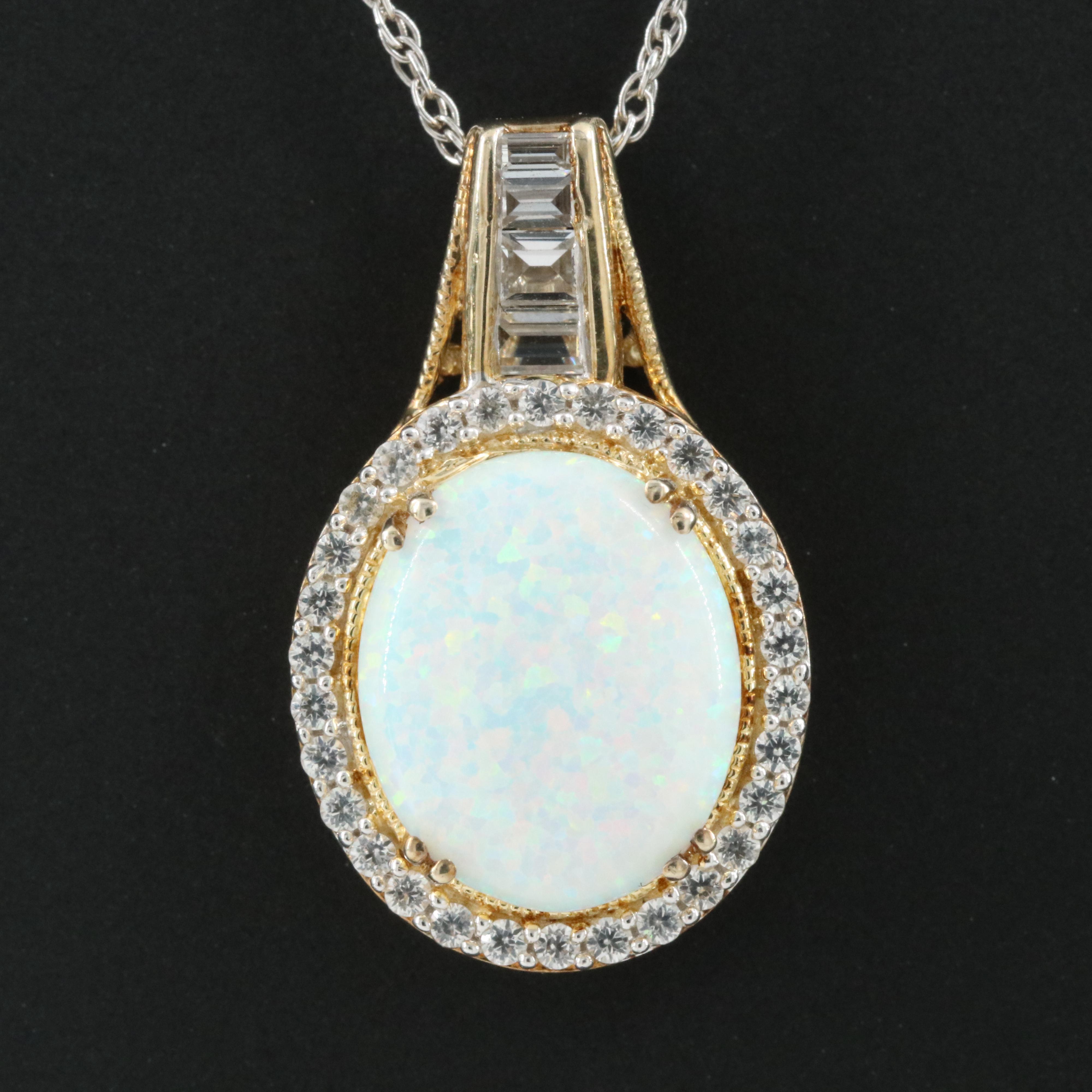 Sterling Opal and Sapphire Pendant Necklace