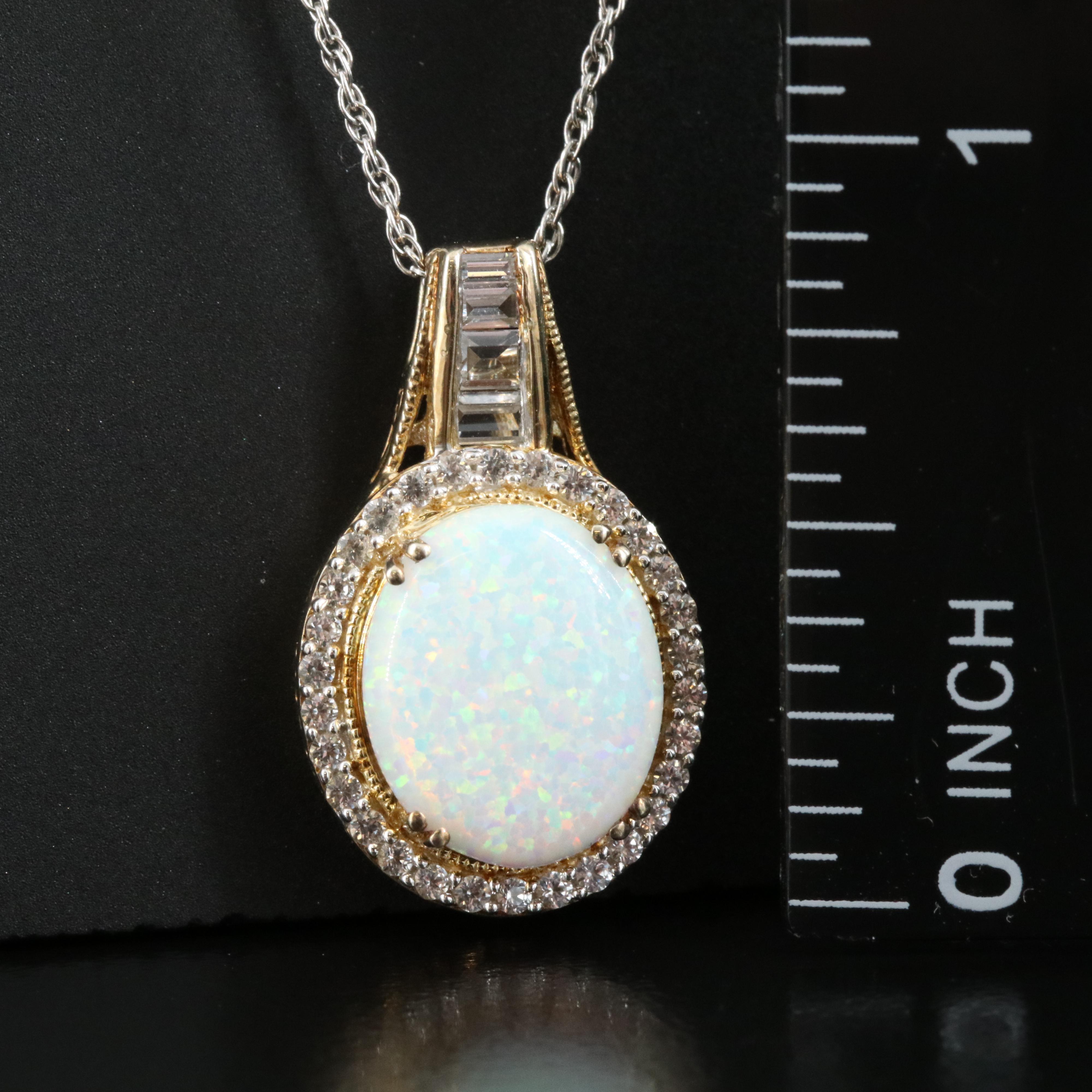 Sterling Opal and Sapphire Pendant Necklace