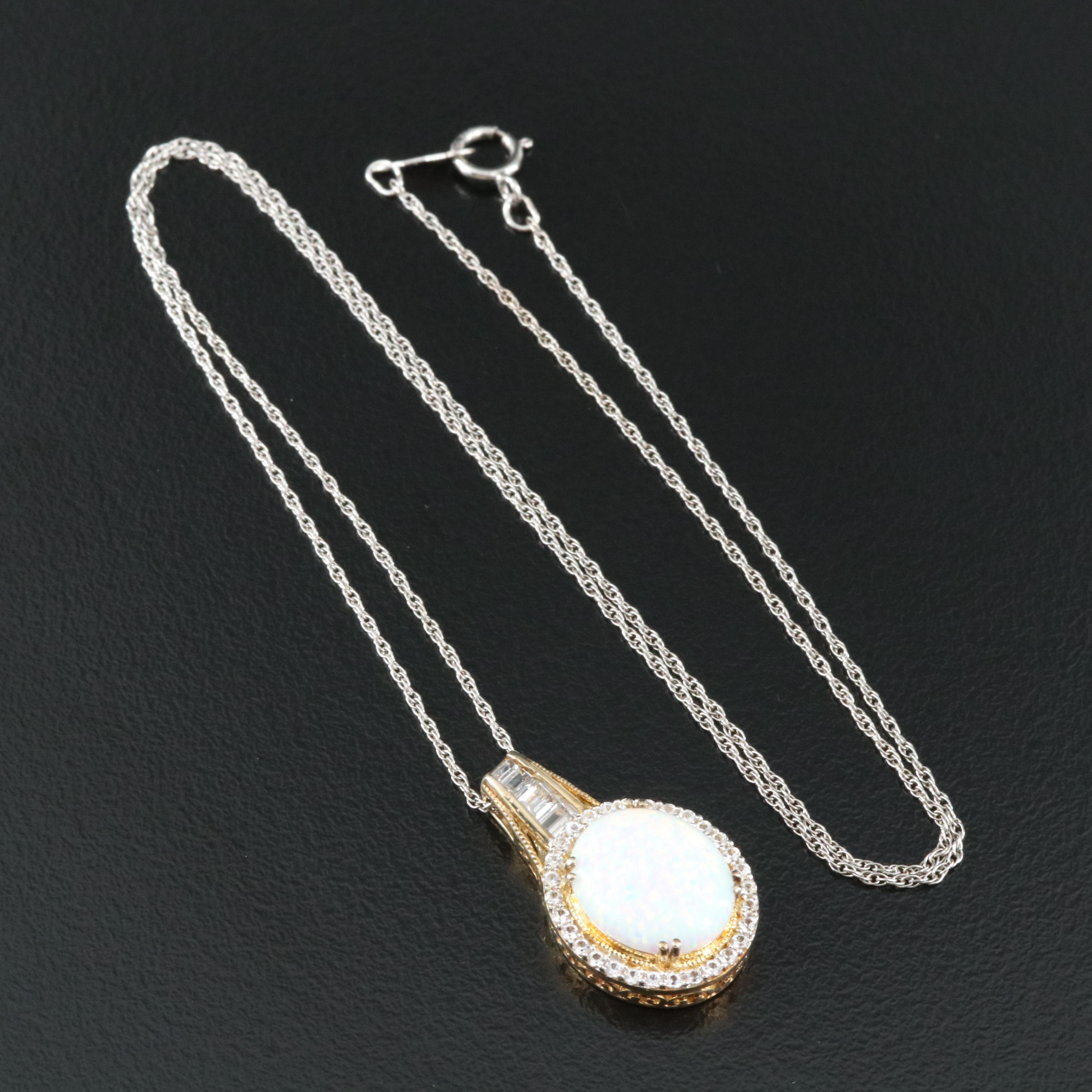 Sterling Opal and Sapphire Pendant Necklace
