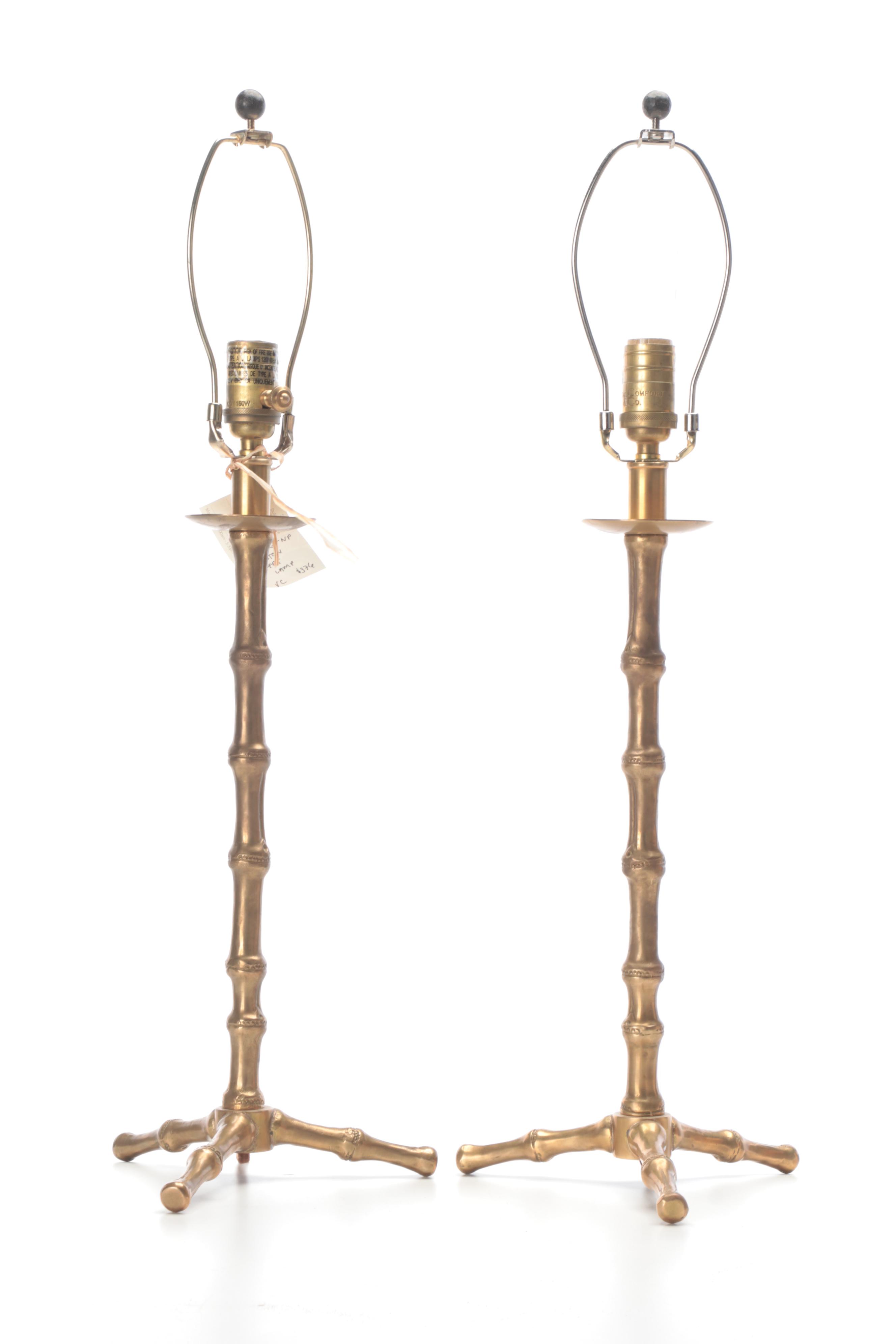 Visual Comfort & Co. Faux Bamboo Console Lamps and Drum Shades, 21st Century