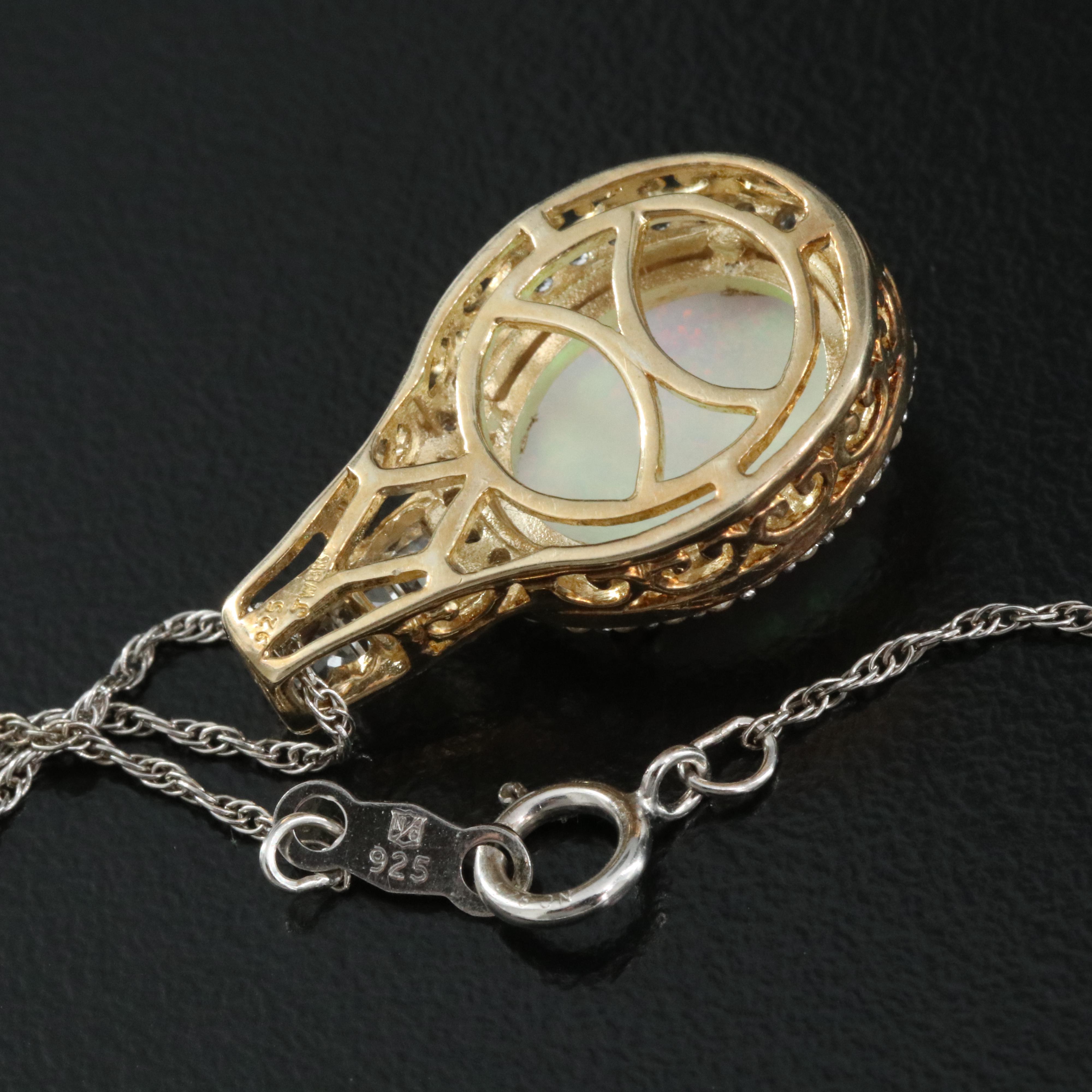 Sterling Opal and Sapphire Pendant Necklace