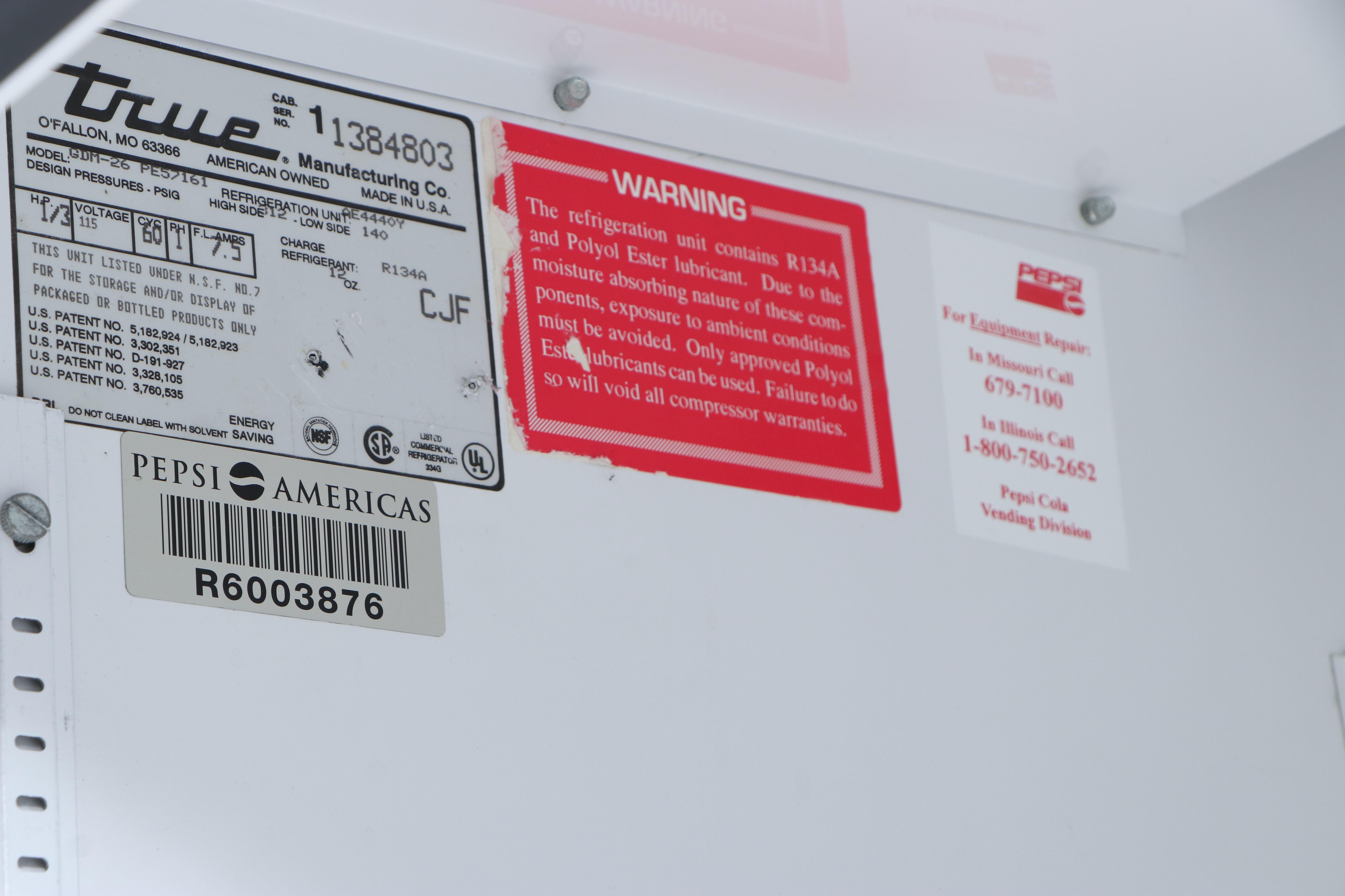 True Mfg. Co. Pepsi Cola Display Cooler