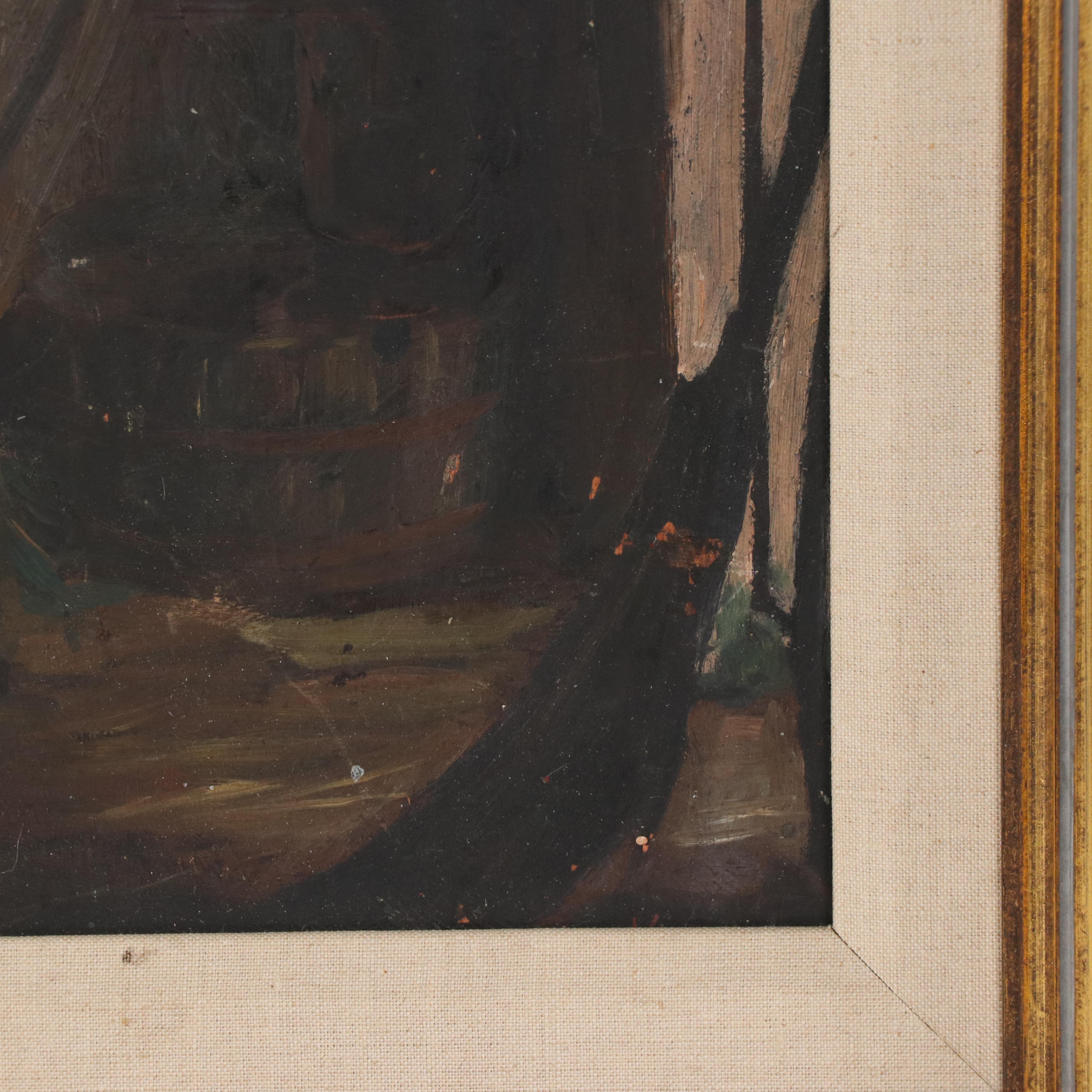 Interior Scene Oil Painting, Early 20th Century