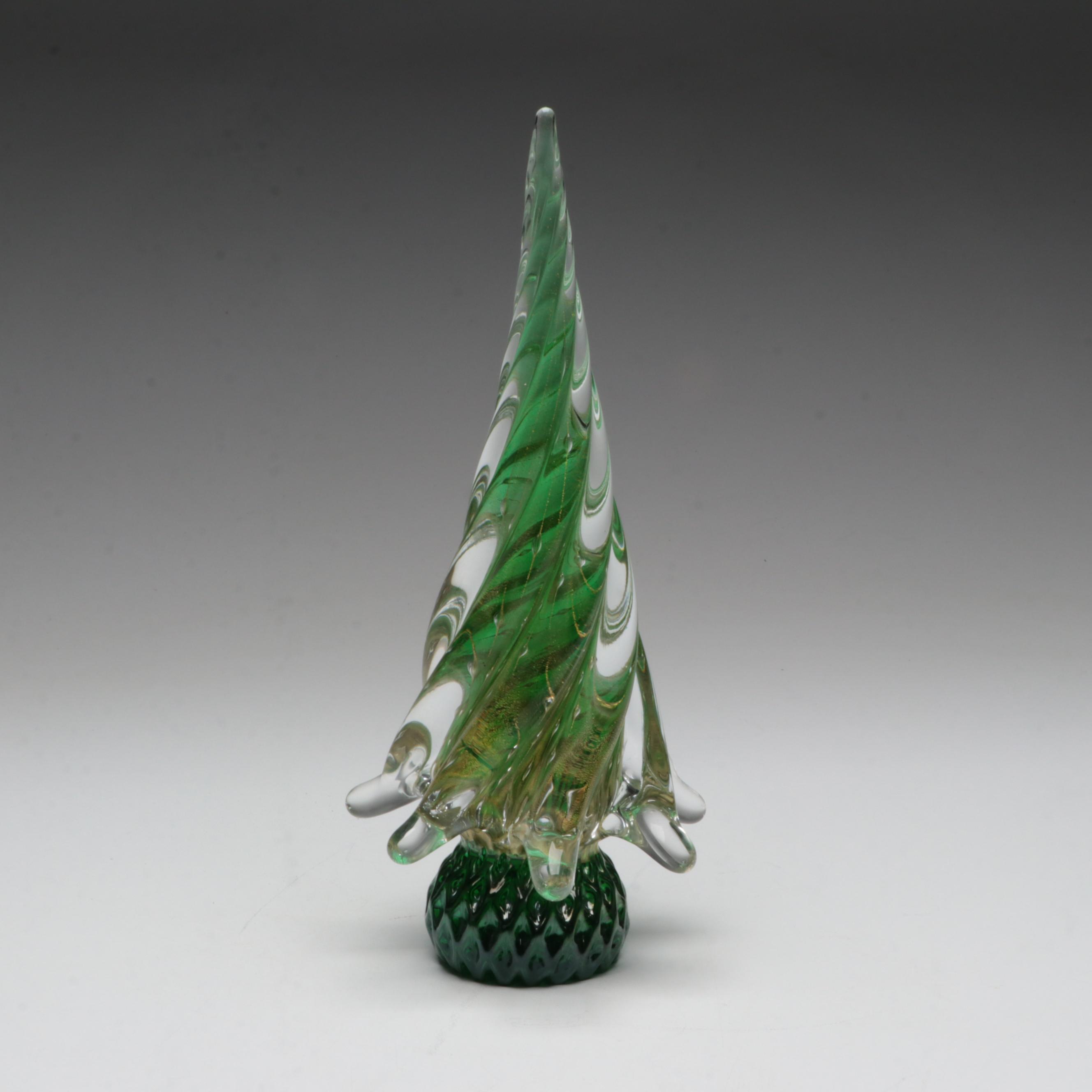 Murano Style Handmade Art Glass Christmas Tree Figurines EBTH