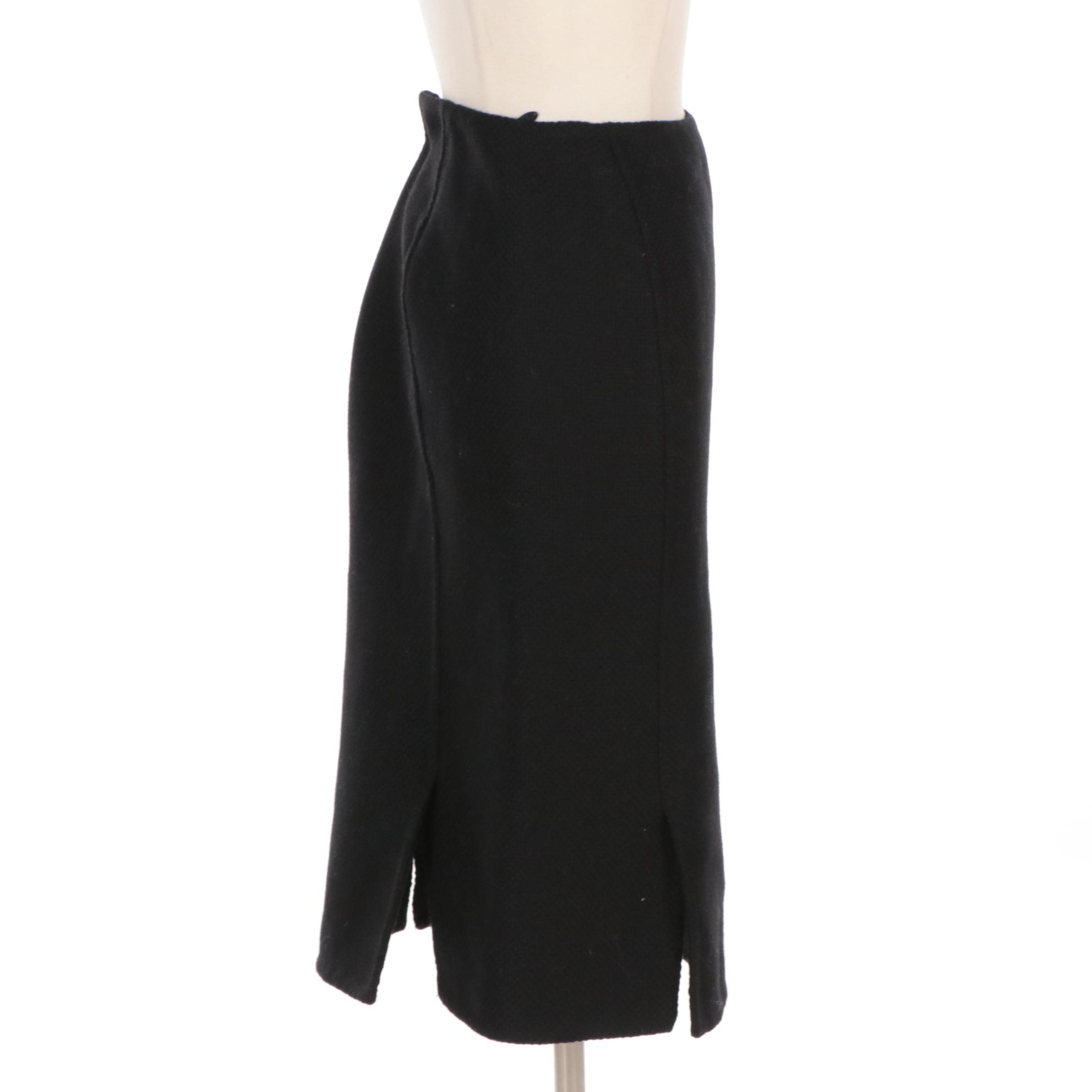 Prada Black Textured Wool Knee-Length Skirt