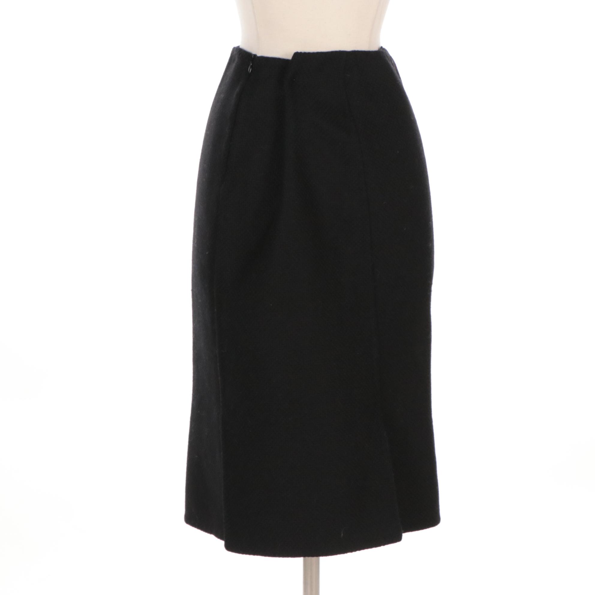 Prada Black Textured Wool Knee-Length Skirt