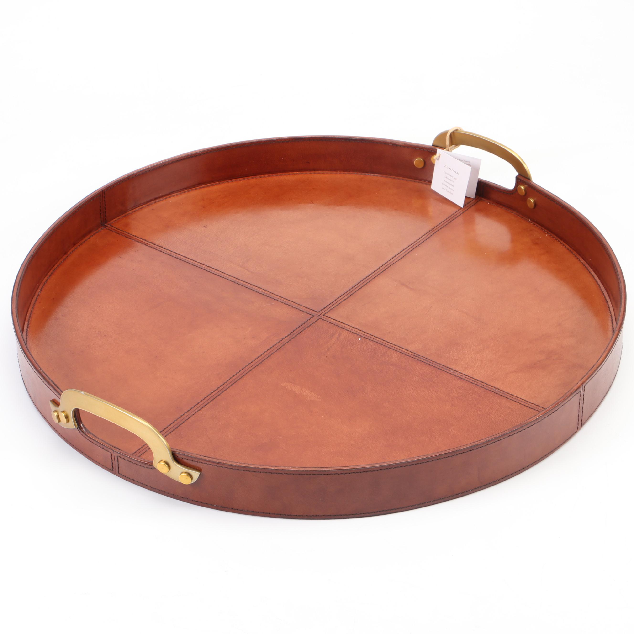 Zodax Leather Covered Tray with Metal Handles