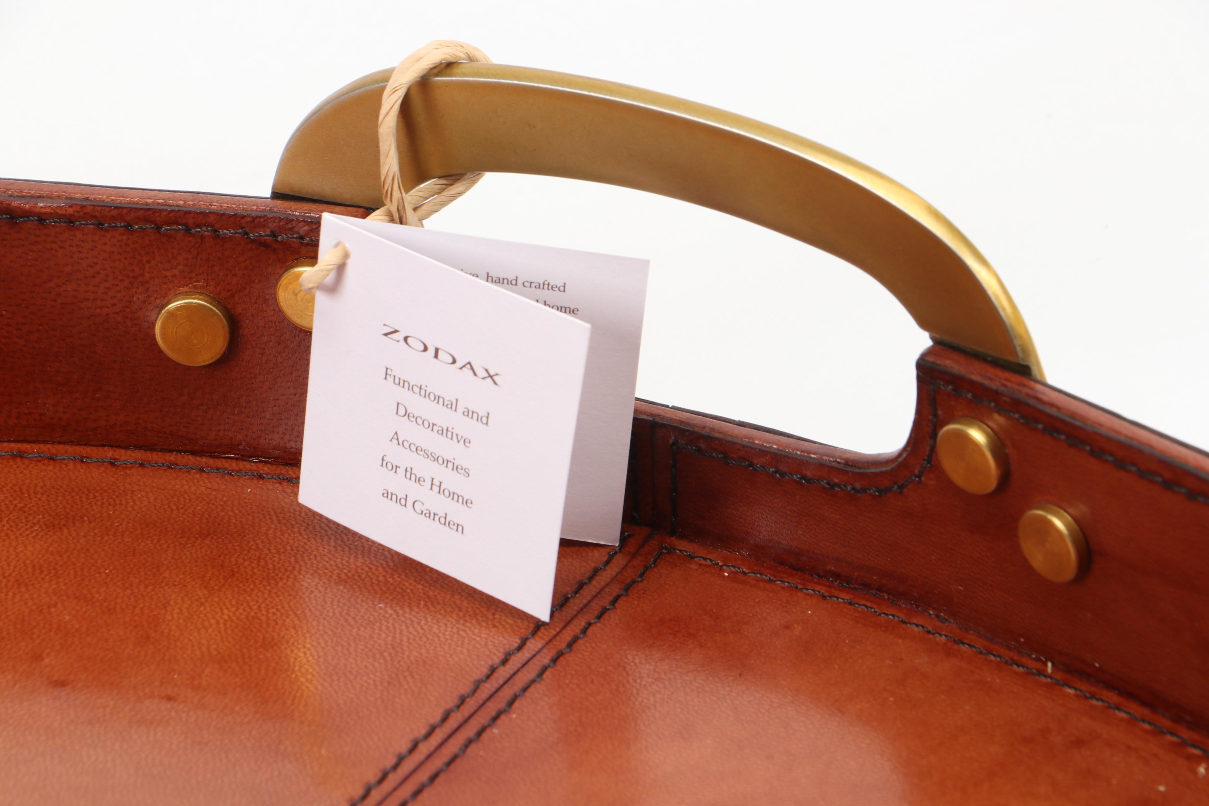 Zodax Leather Covered Tray with Metal Handles