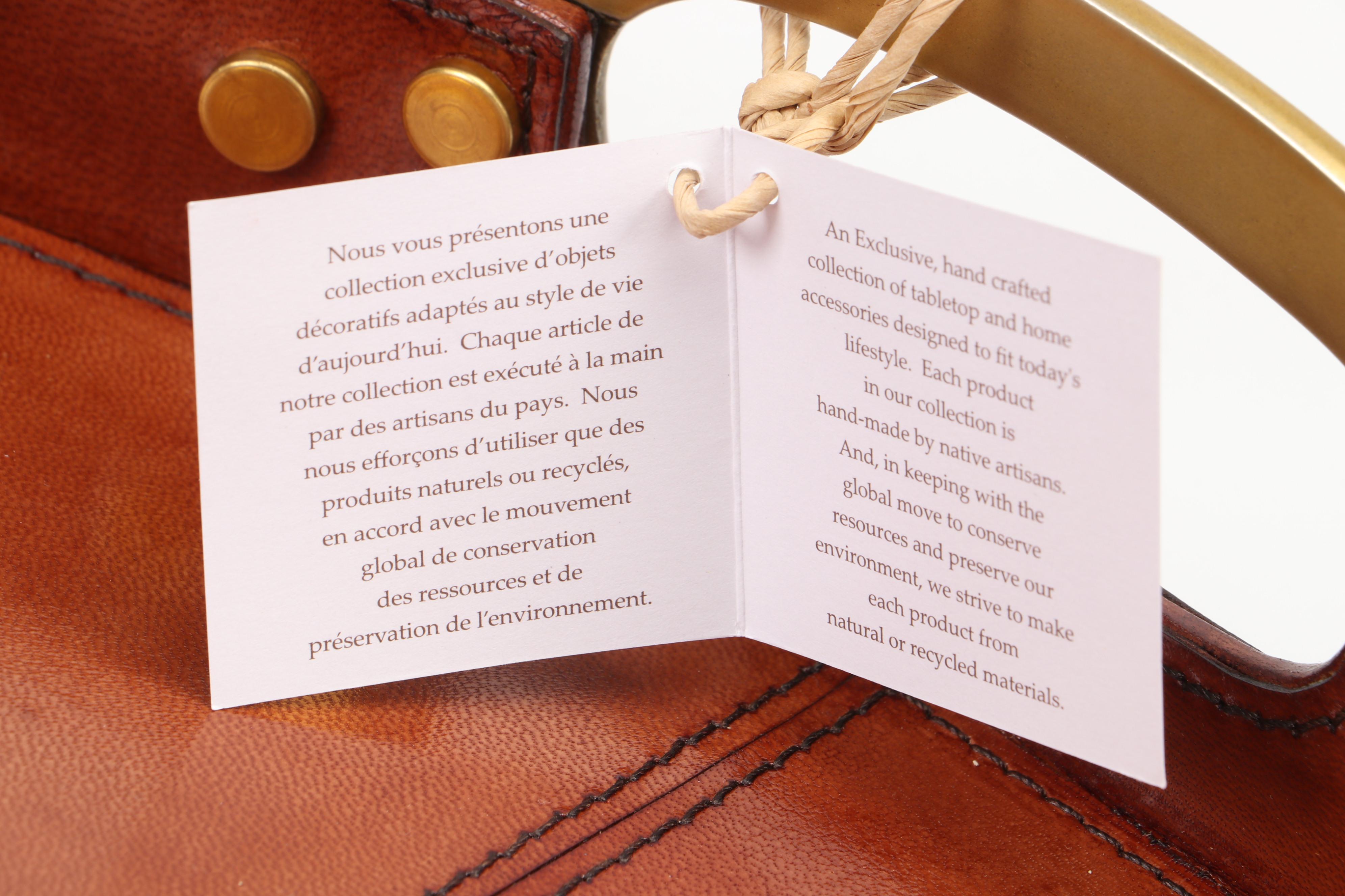 Zodax Leather Covered Tray with Metal Handles