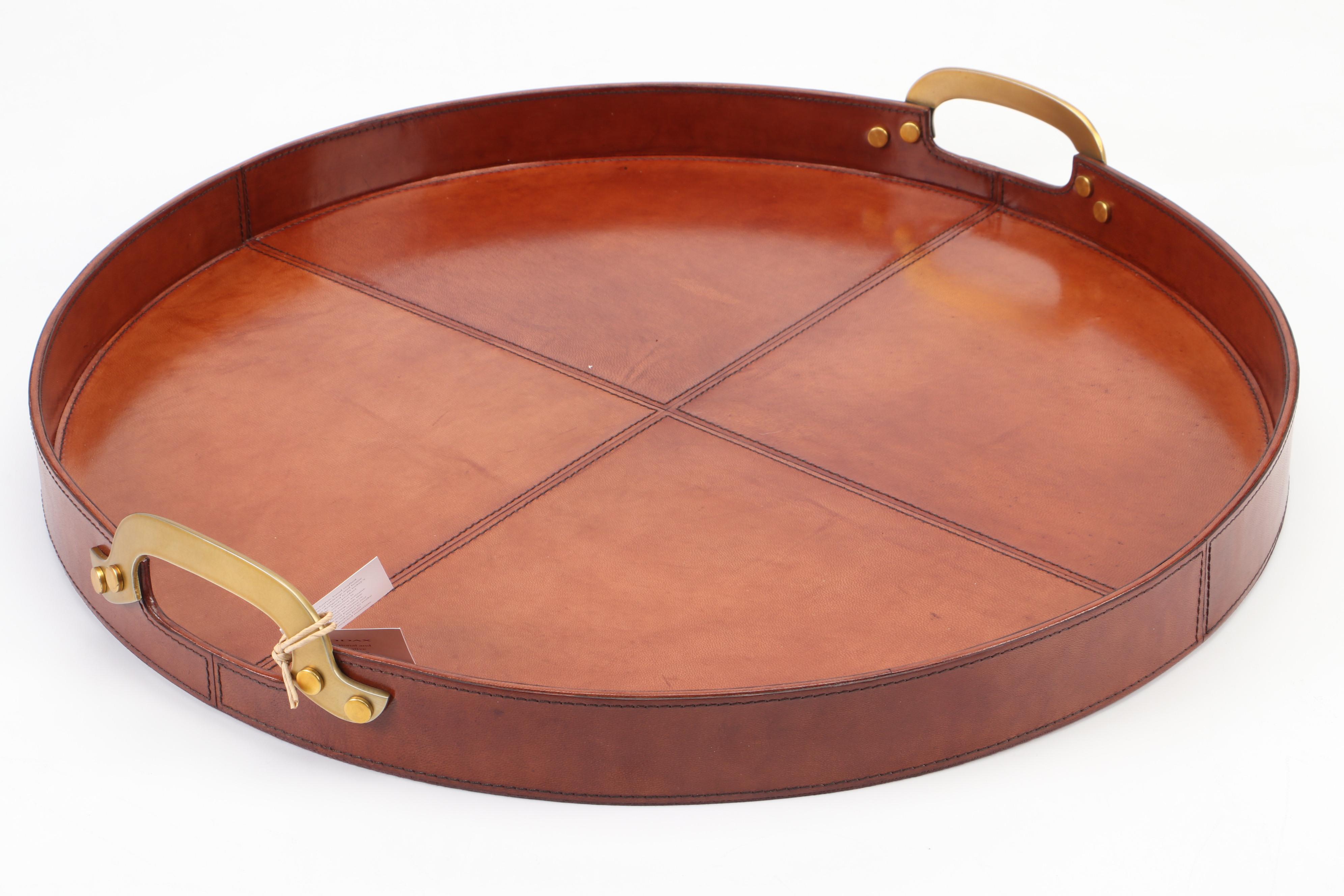Zodax Leather Covered Tray with Metal Handles