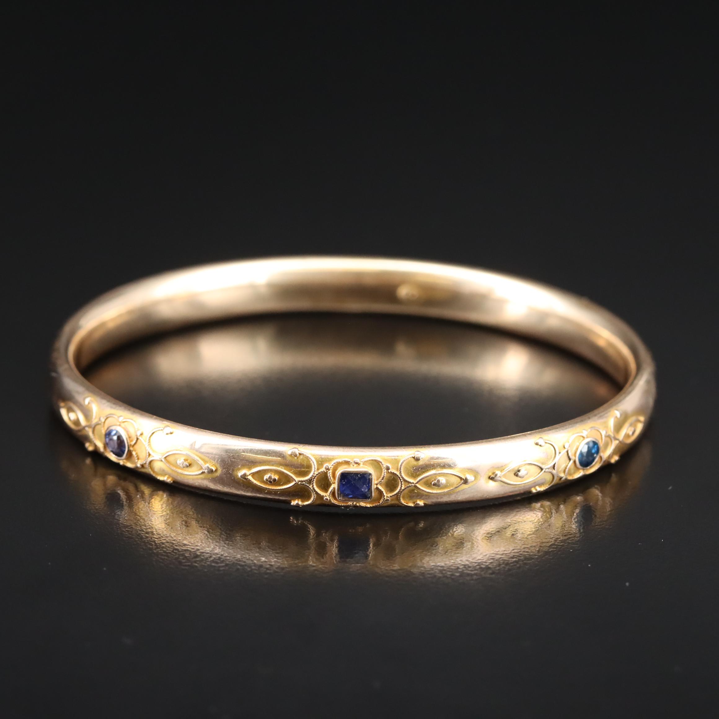 Victorian 14K Sapphire Bangle Including Color Change Sapphire