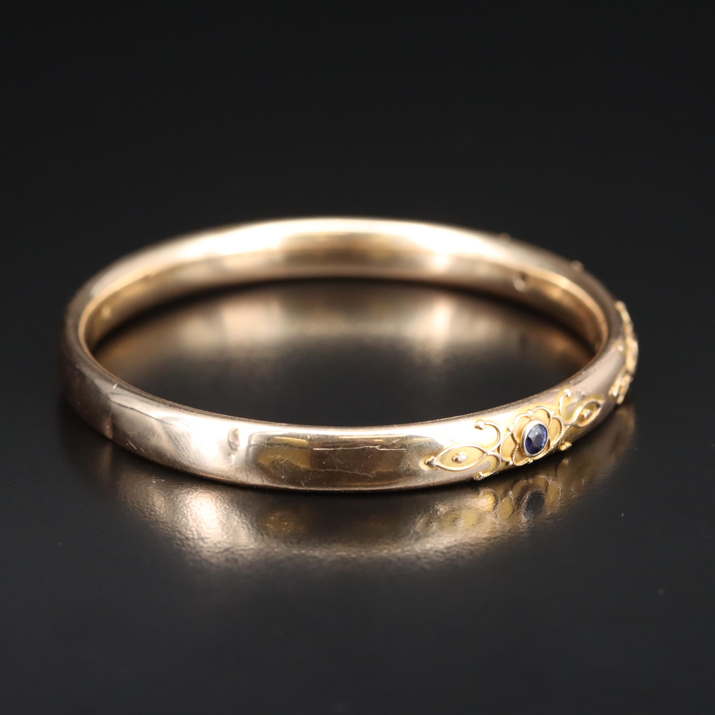 Victorian 14K Sapphire Bangle Including Color Change Sapphire