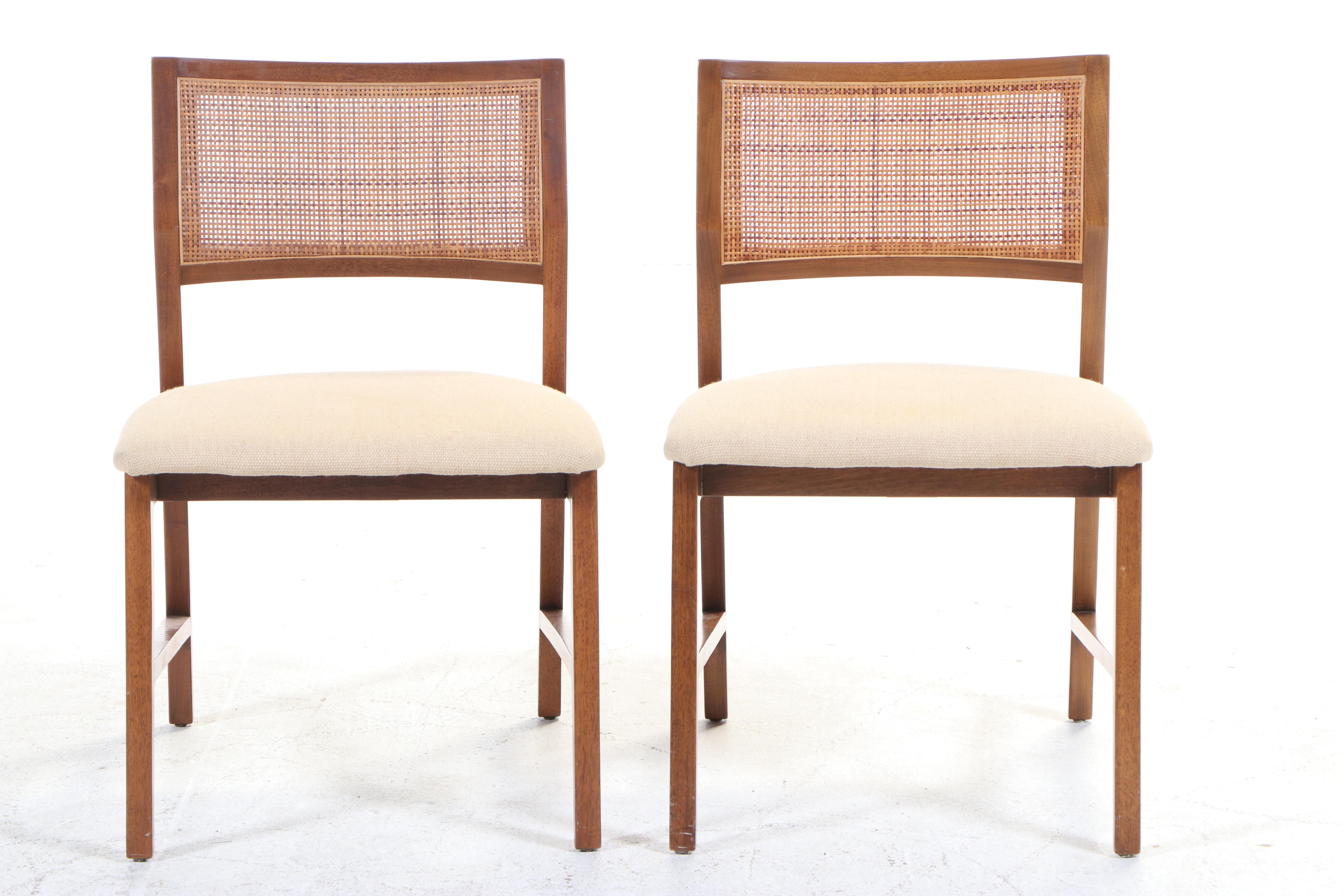 Edward Wormley for Dunbar Mid Century Modern Teak Caned-Back Dining Chairs