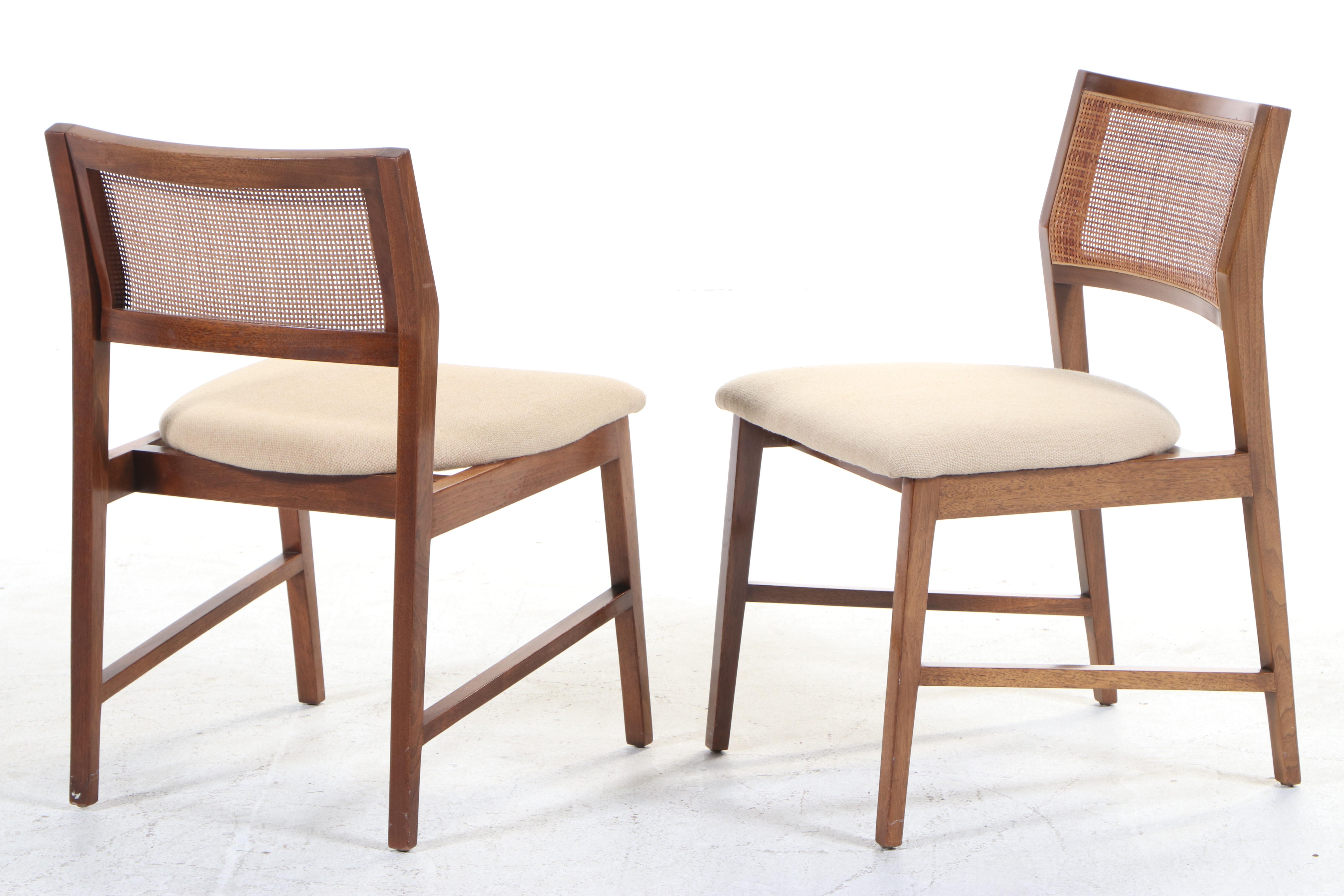Edward Wormley for Dunbar Mid Century Modern Teak Caned-Back Dining Chairs