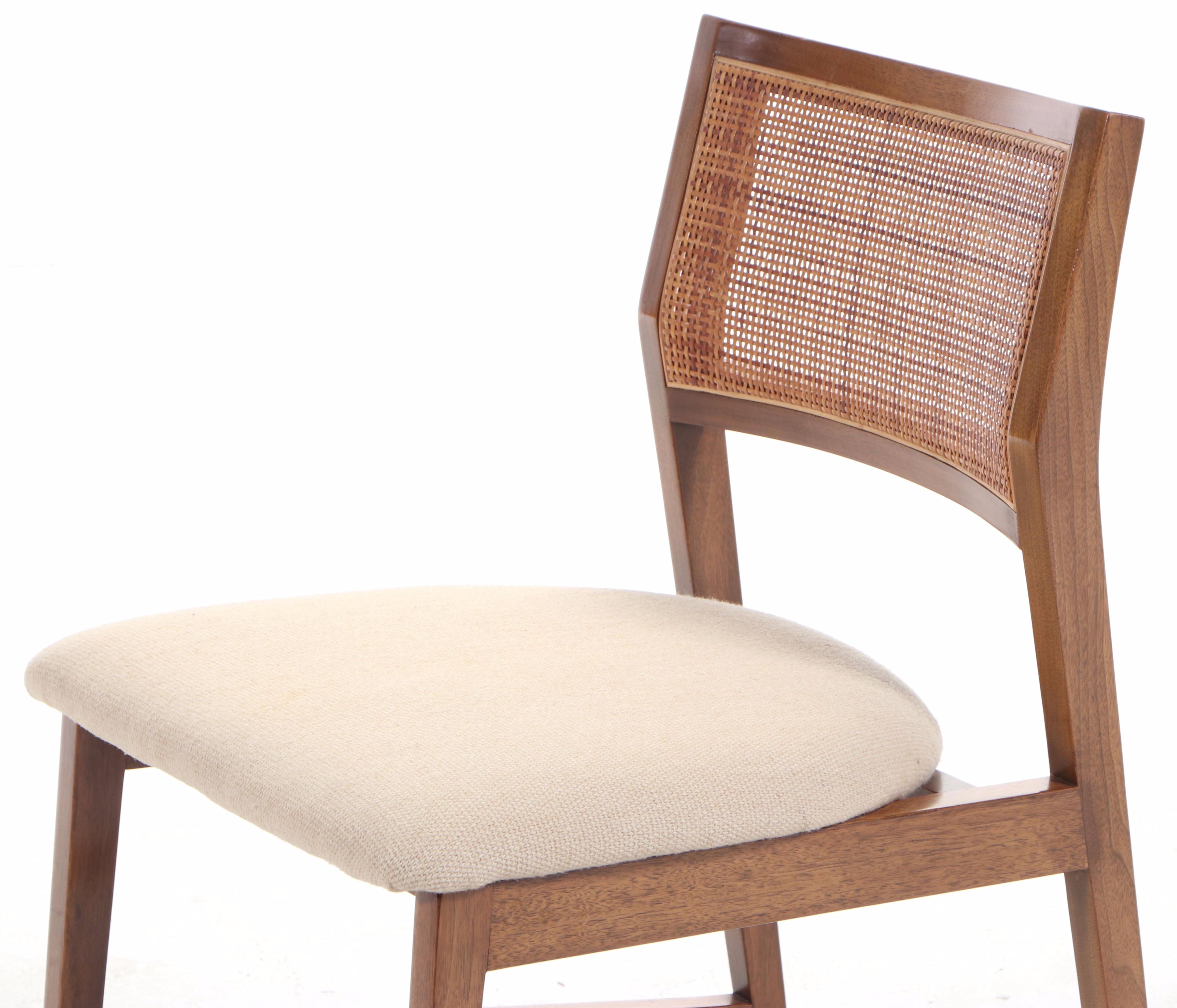 Edward Wormley for Dunbar Mid Century Modern Teak Caned-Back Dining Chairs