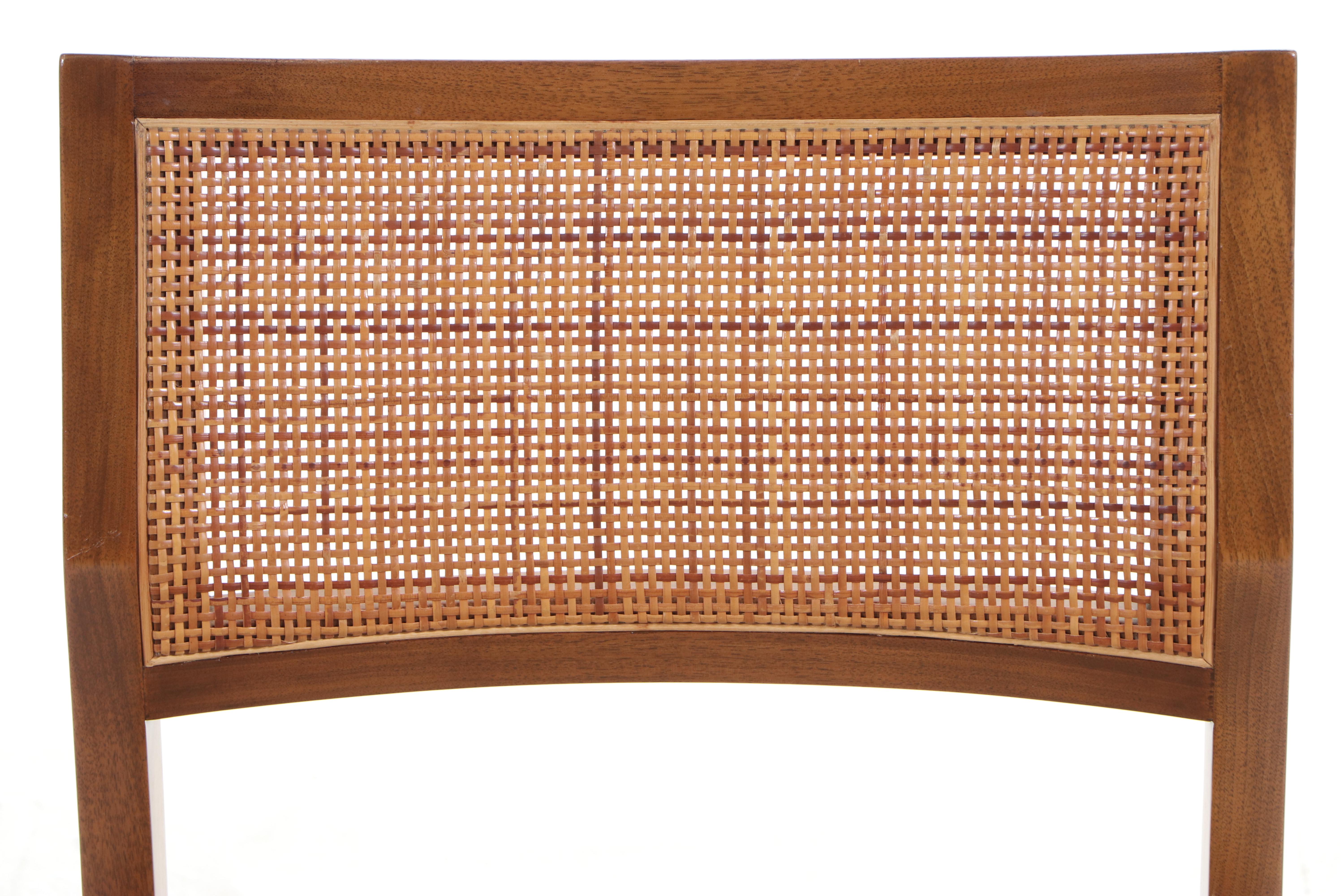 Edward Wormley for Dunbar Mid Century Modern Teak Caned-Back Dining Chairs