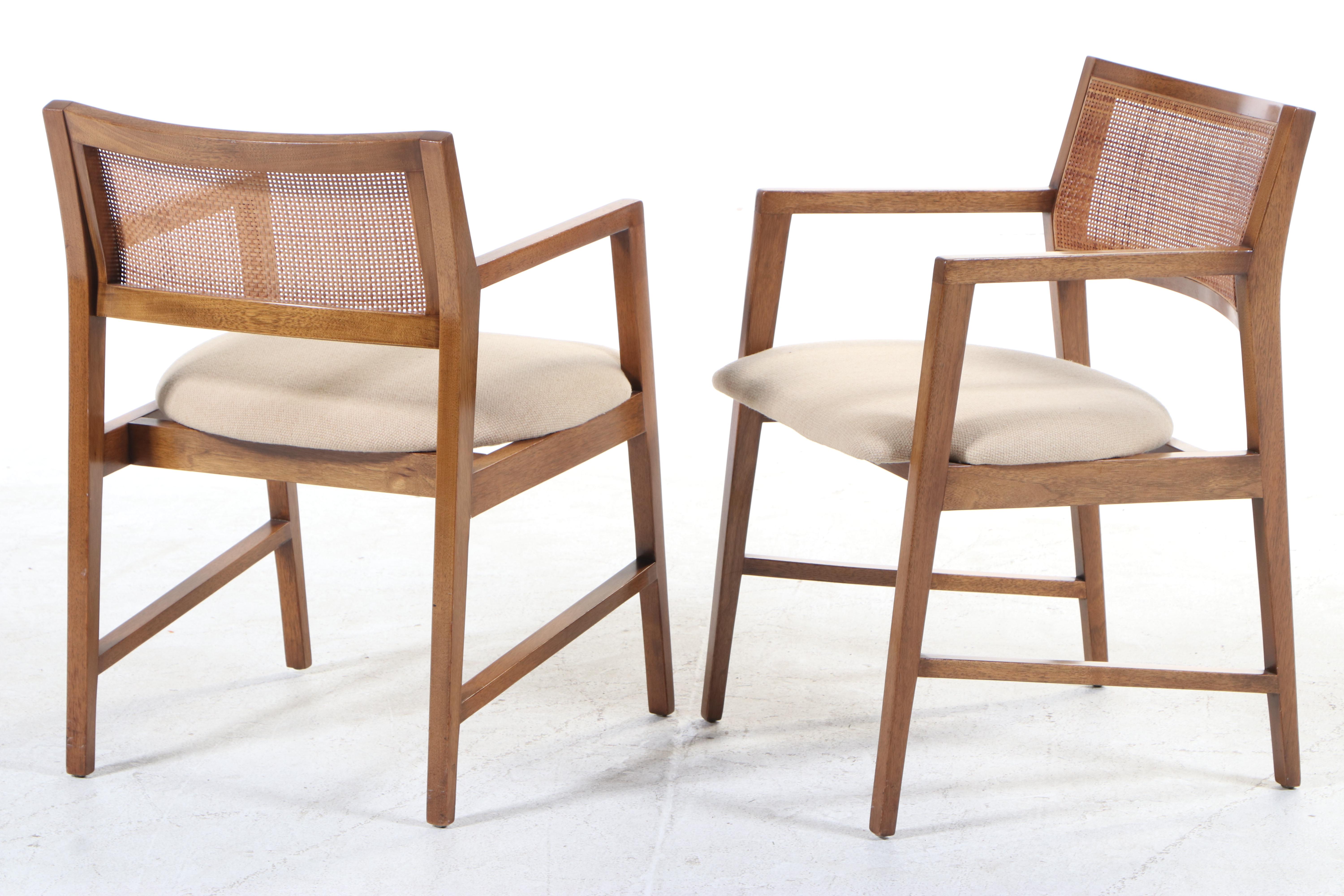 Edward Wormley for Dunbar Mid Century Modern Teak Caned-Back Dining Chairs