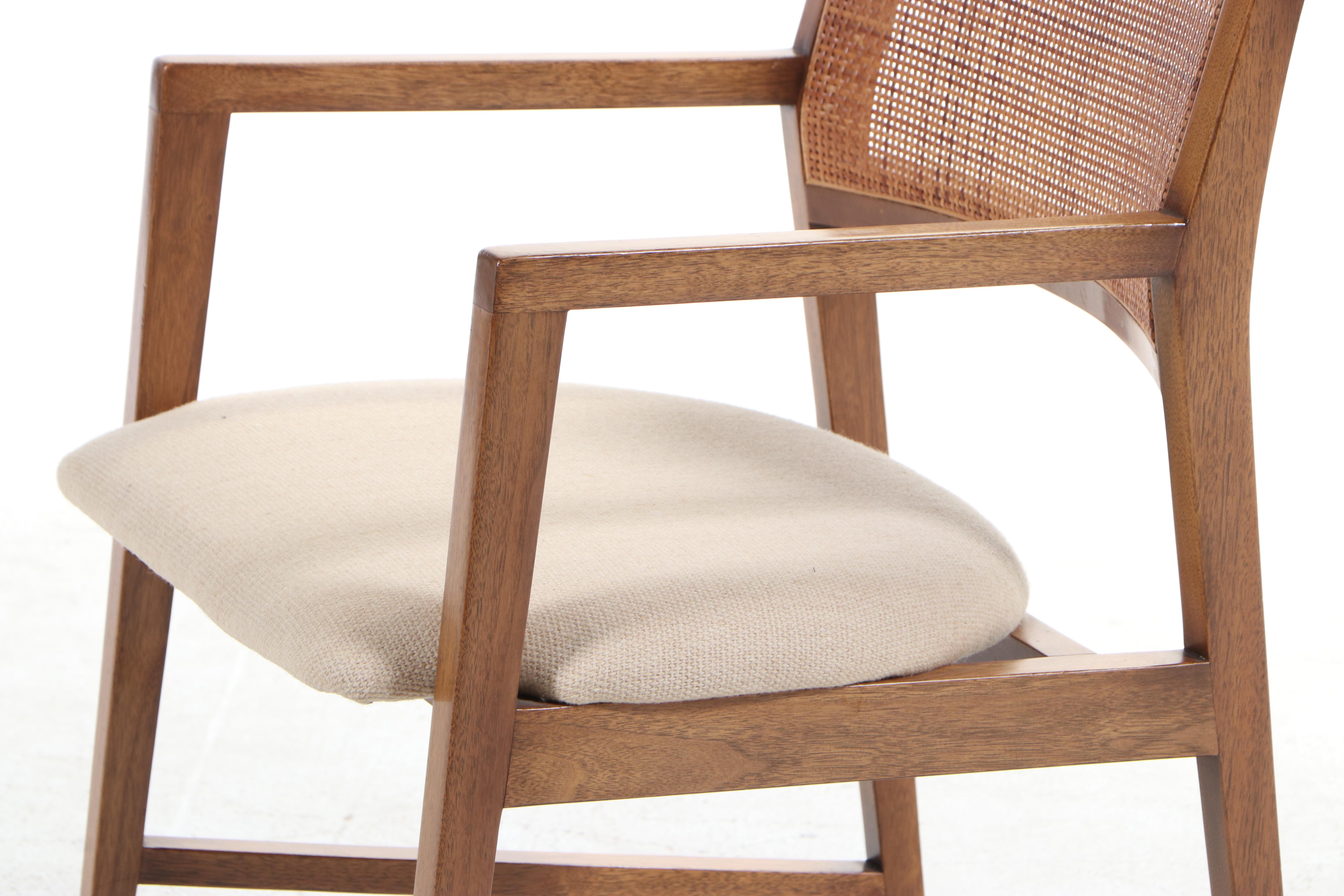 Edward Wormley for Dunbar Mid Century Modern Teak Caned-Back Dining Chairs