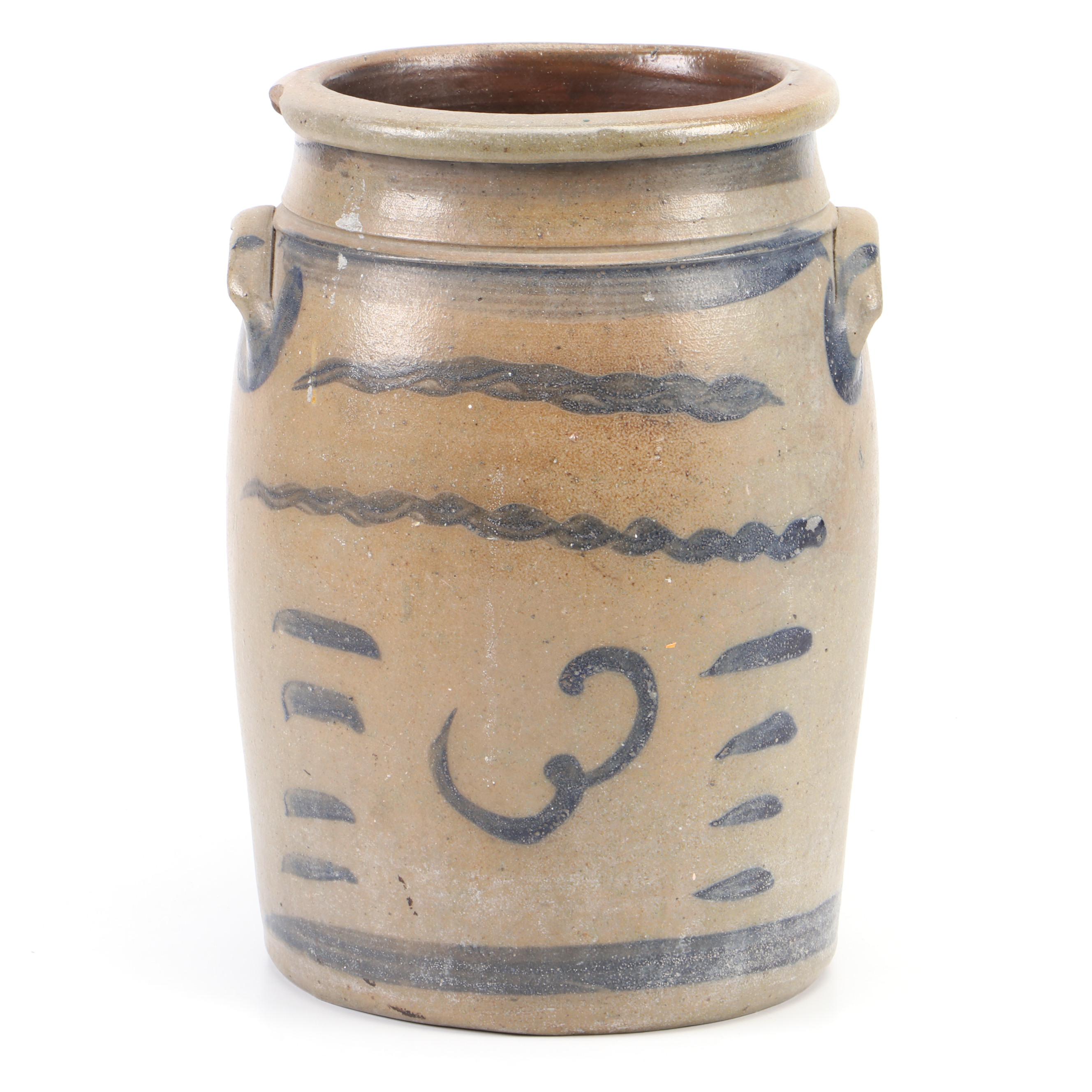 Hand-Painted Stoneware Double Handle Crock