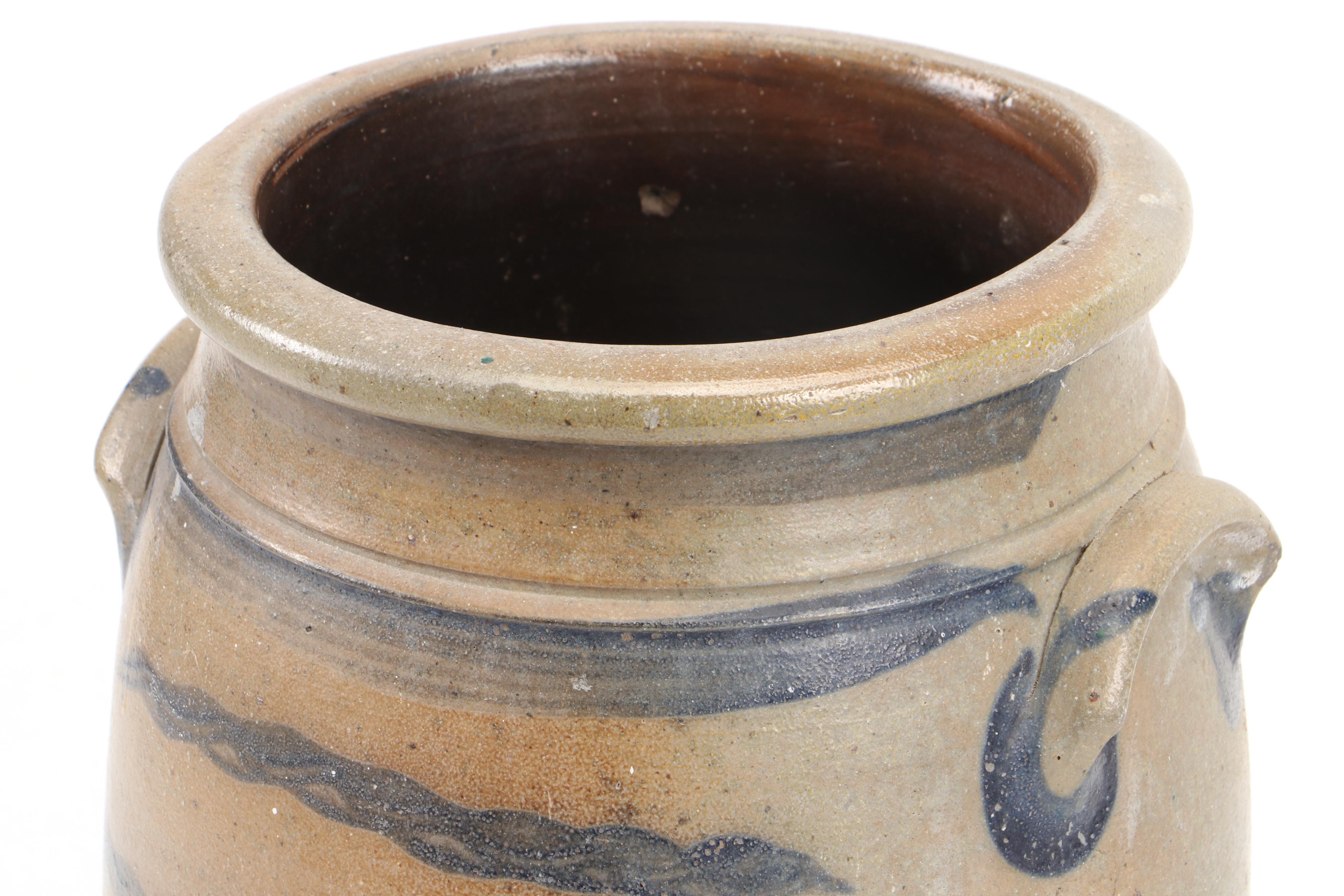 Hand-Painted Stoneware Double Handle Crock