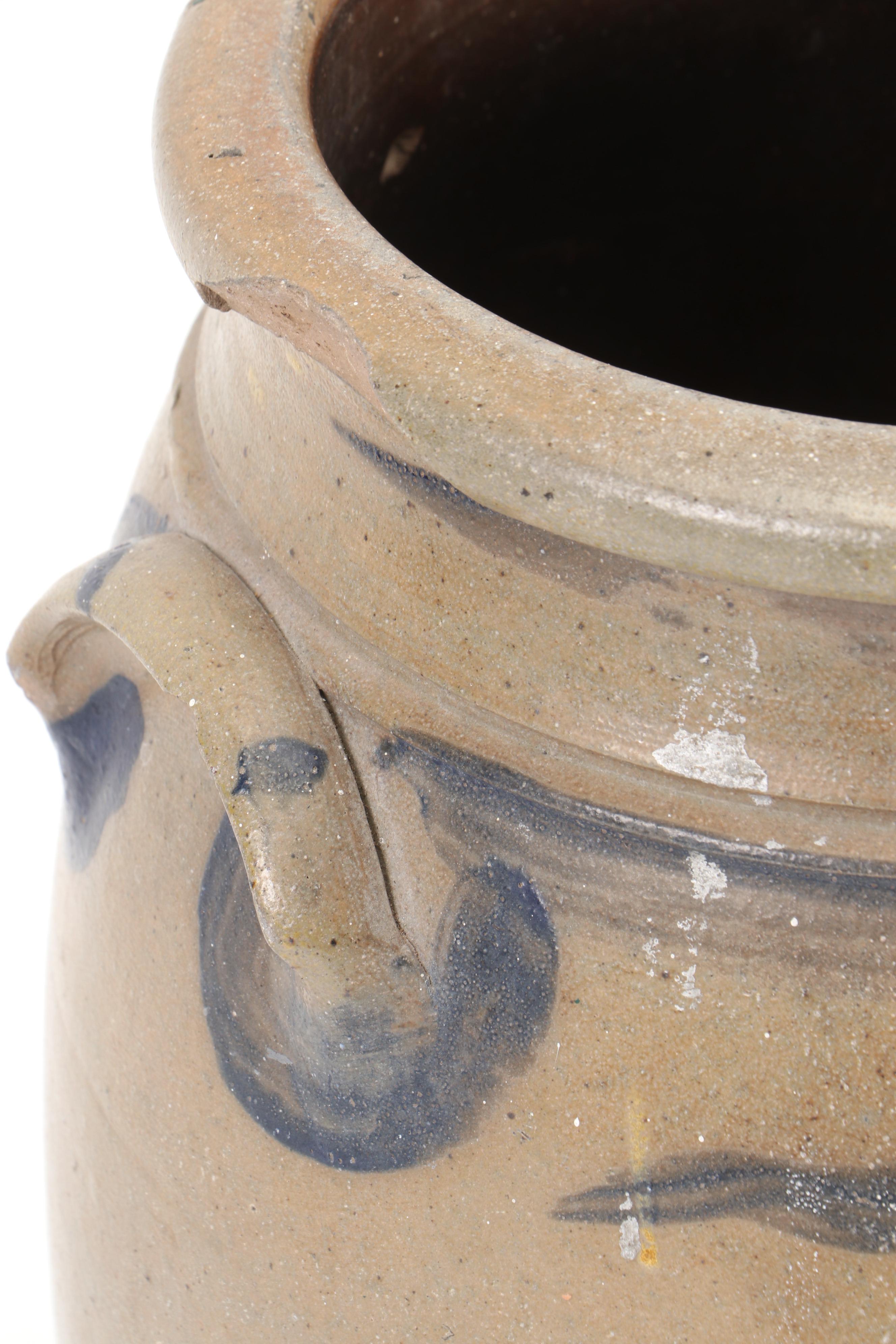 Hand-Painted Stoneware Double Handle Crock
