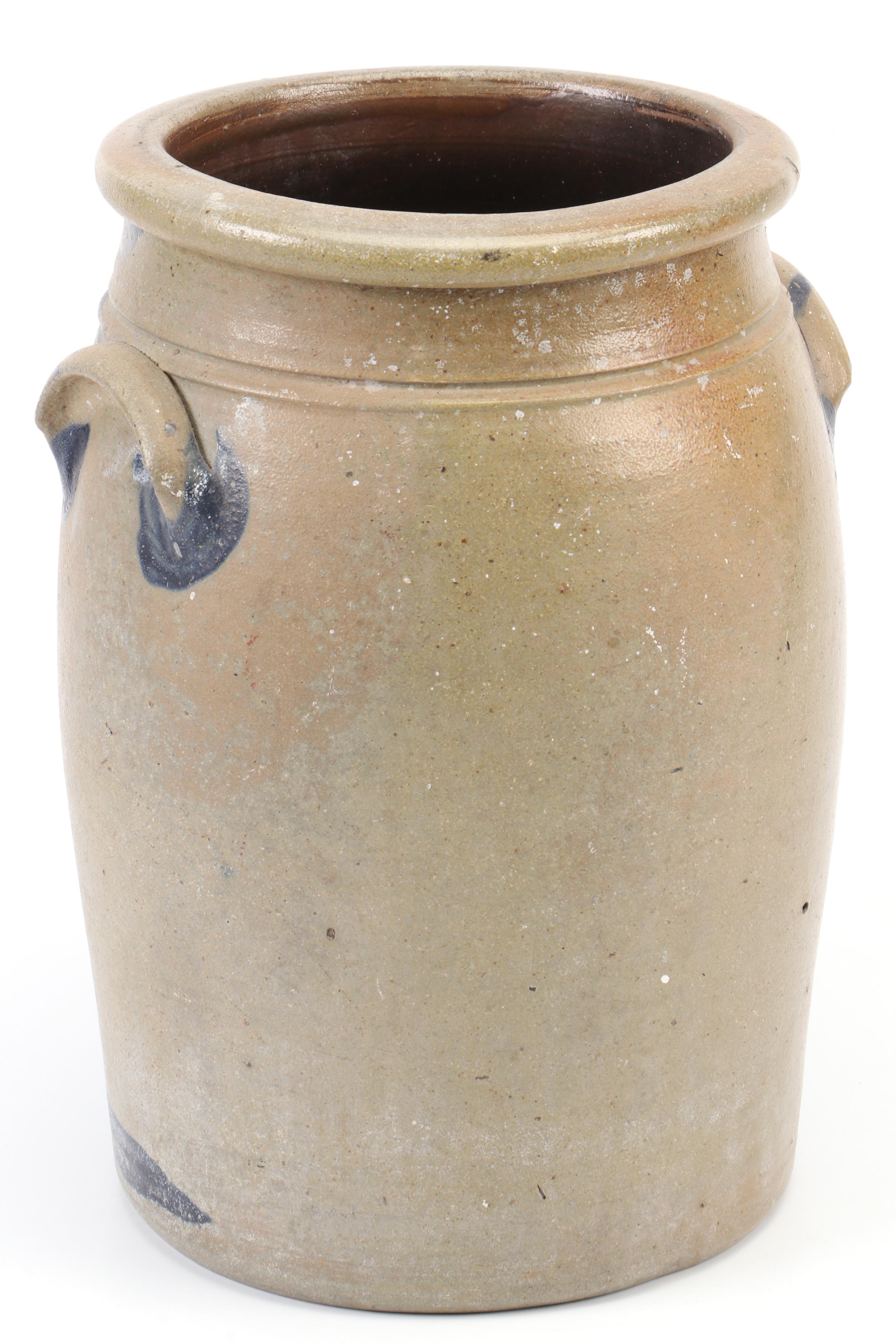 Hand-Painted Stoneware Double Handle Crock